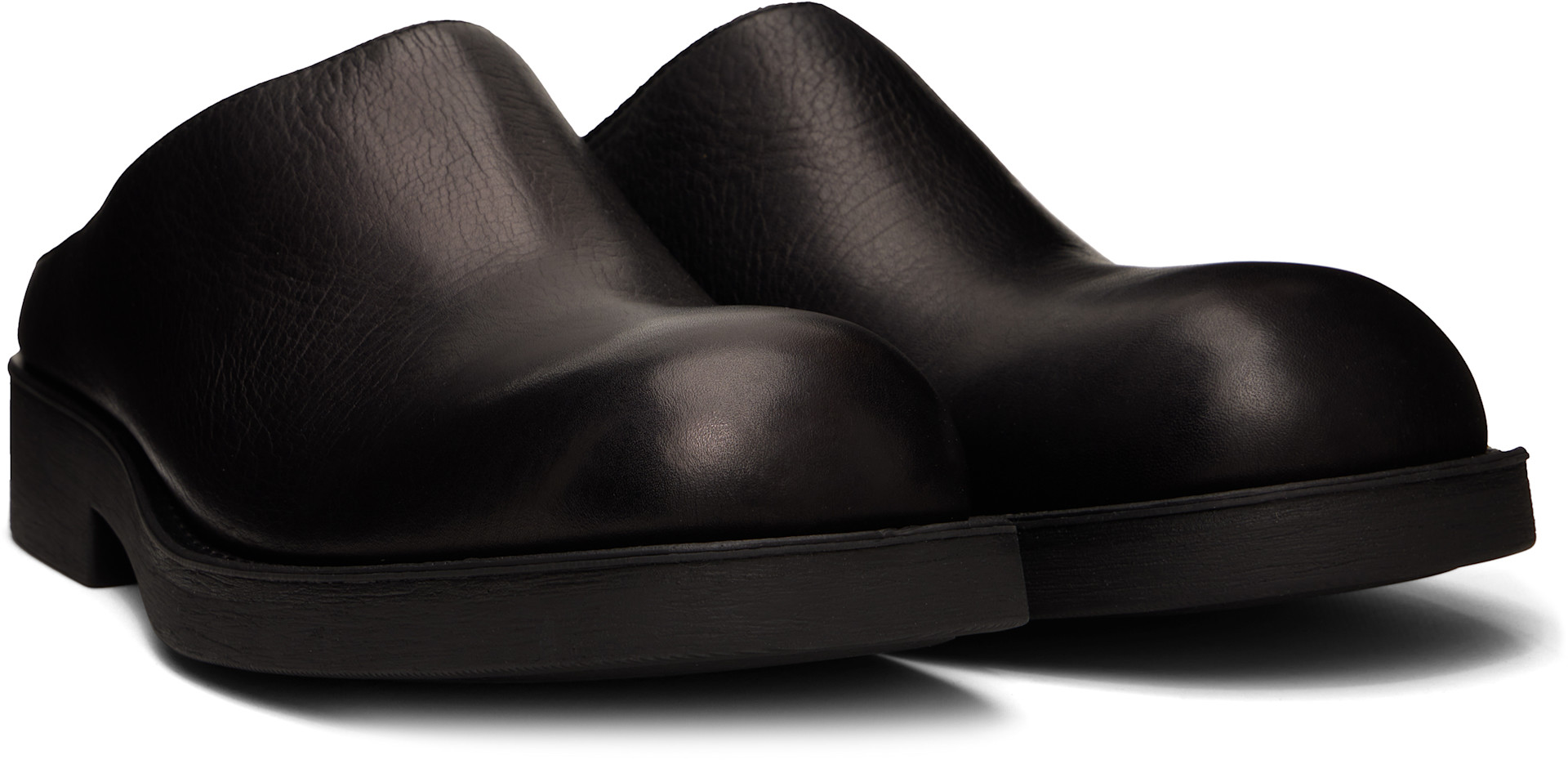 Maison Margielaトゥシューズ レザーシューズ MM6 Maison Margiela: Black Leather Biker Mule Loafers | SSENSE