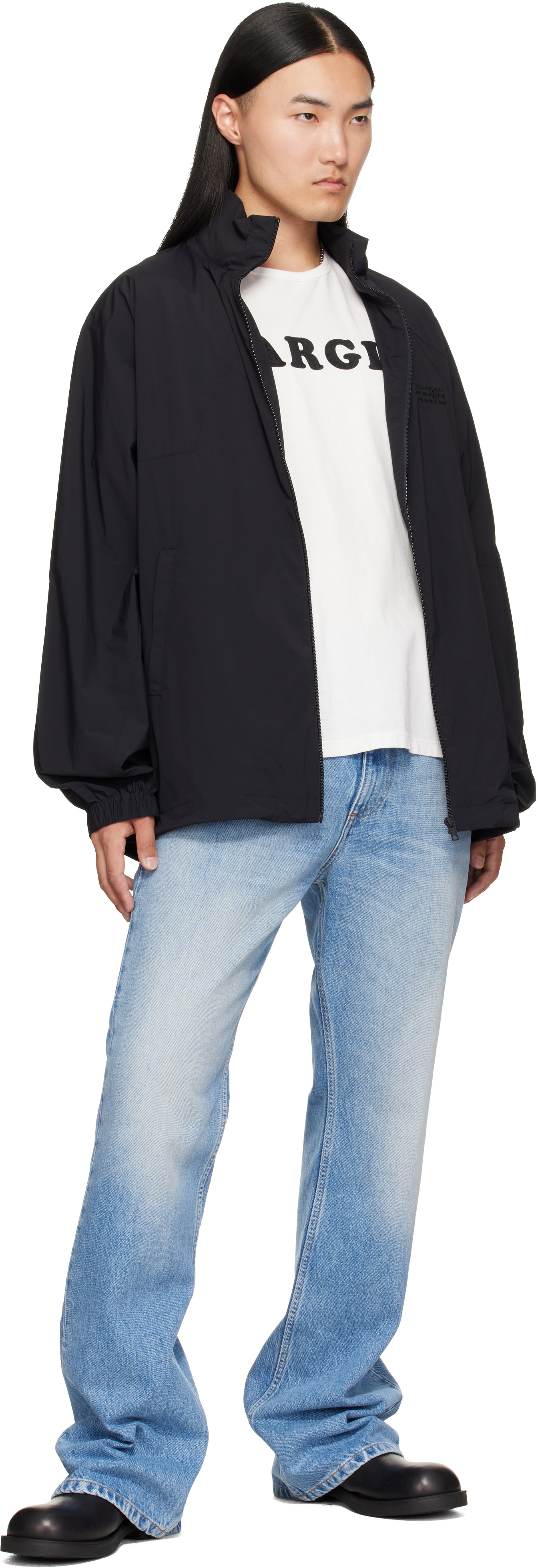 MM6 Maison Margiela: ブラック Biker レザー ミュール スリッポン
