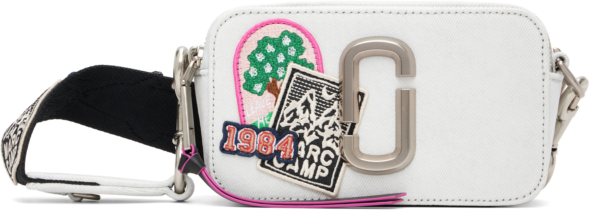 Marc Jacobs - Sac Snapshot blanc cassé en denim à patchwork Camp