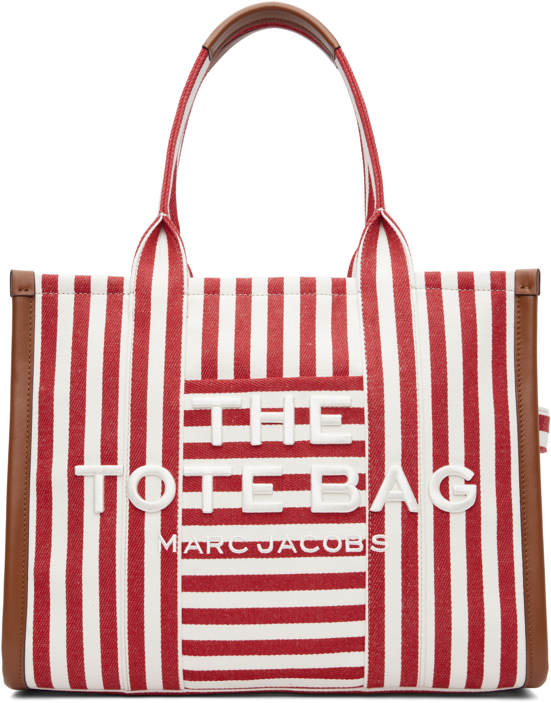 りぃ MARC JACOBS Marc Jacobs: Red & White 'The Stripe Canvas Large' Tote | SSENSE