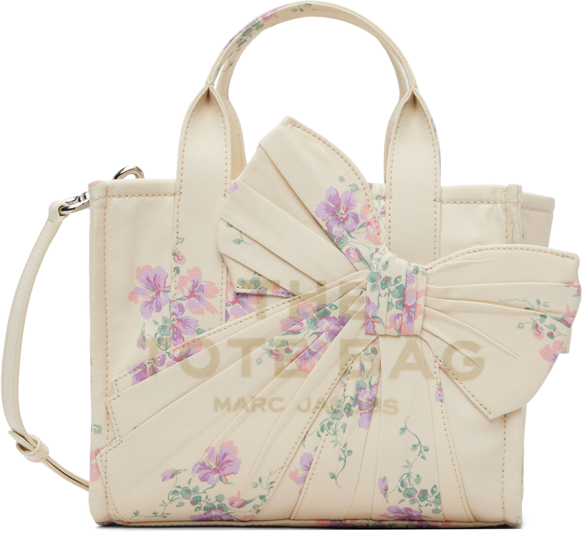 Marc Jacobs: Off-White Antique Floral Canvas Oversized Bow Small