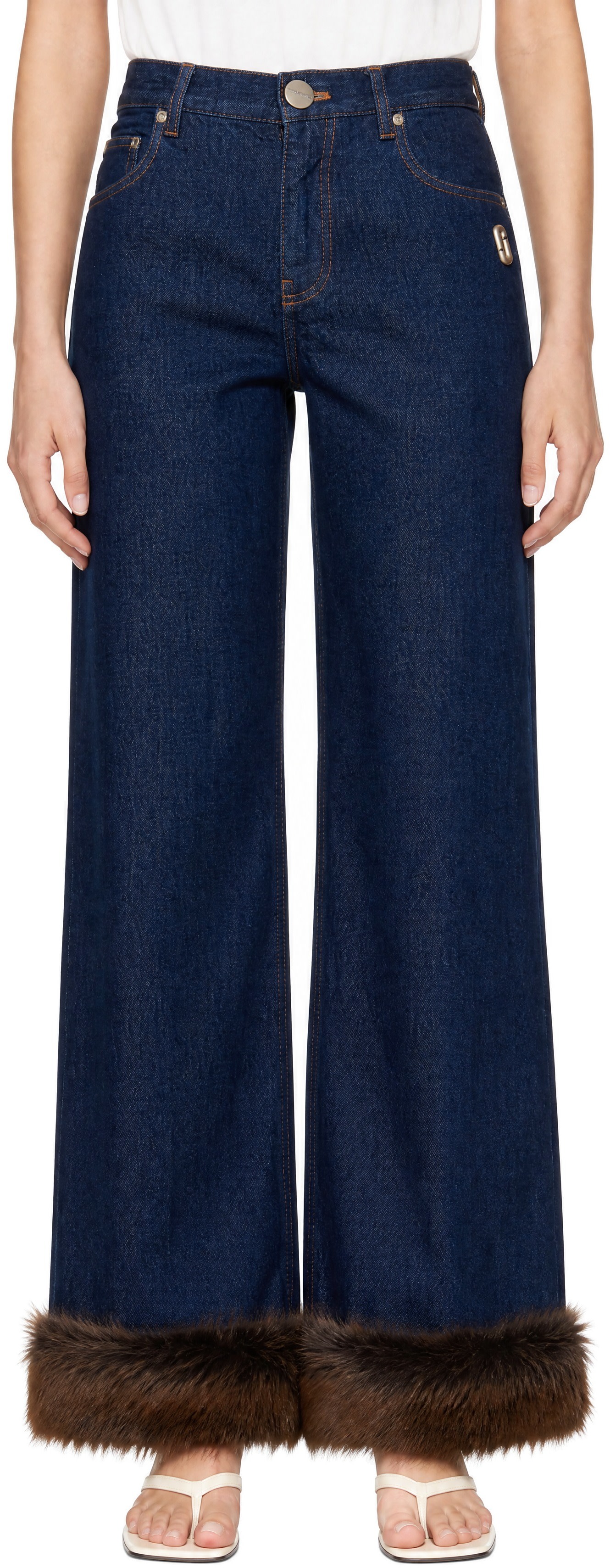 Marc Jacobs: Blue Faux Fur Cropped Jeans | SSENSE