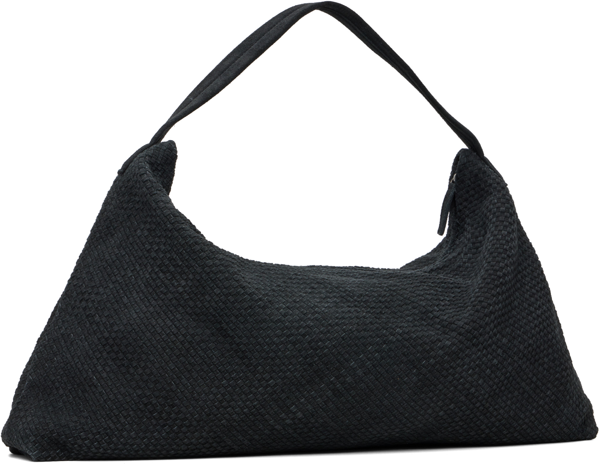 St. Agni: Black Suede Woven Shoulder Bag | SSENSE
