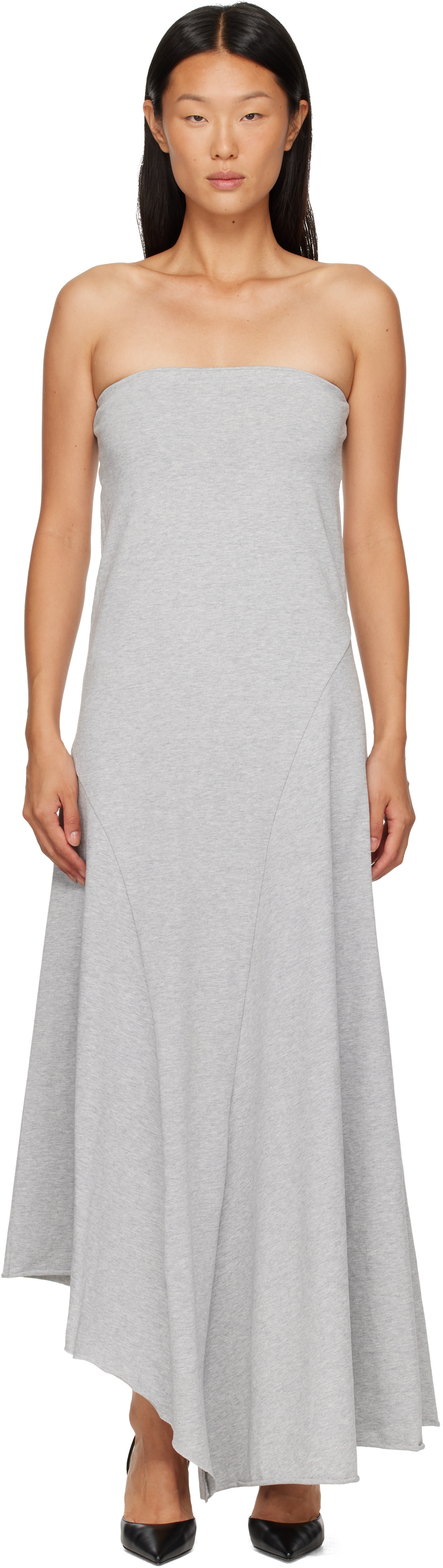 st agni grey dress St. Gray Strapless Cotton Jersey Midi Refined interplay of texture