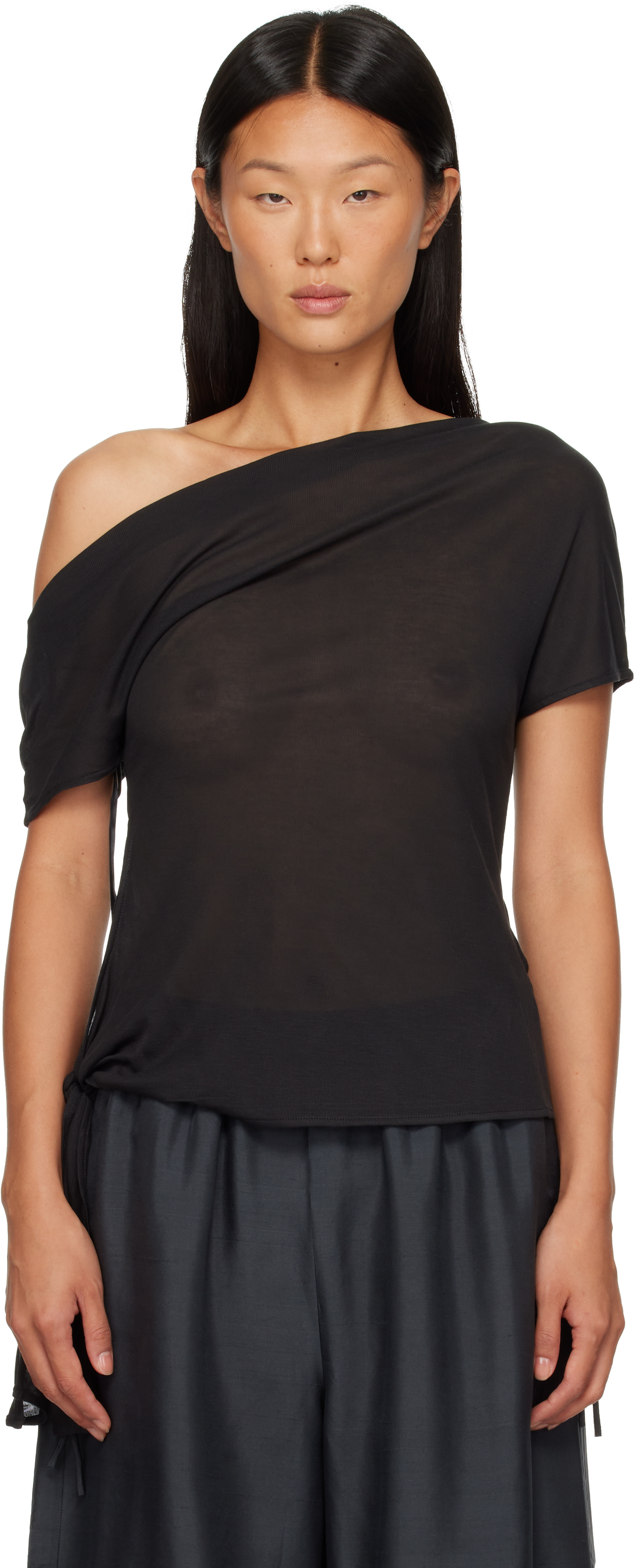 St. Agni: Black Fine Jersey Off Shoulder Top | SSENSE Canada