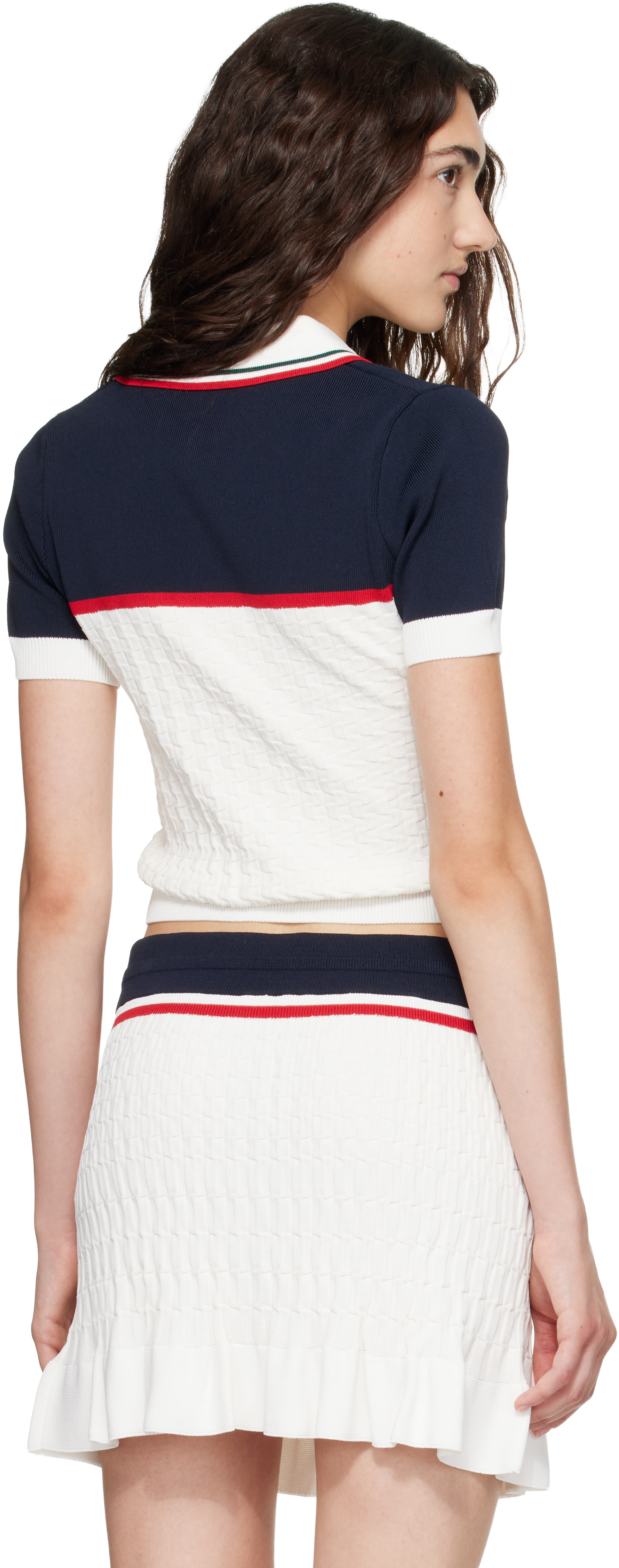 Casablanca カサブランカ テニス ニット ポロシャツ XS レディース Casablanca: Off-White & Navy Knit Tennis Short Sleeve Polo | SSENSE