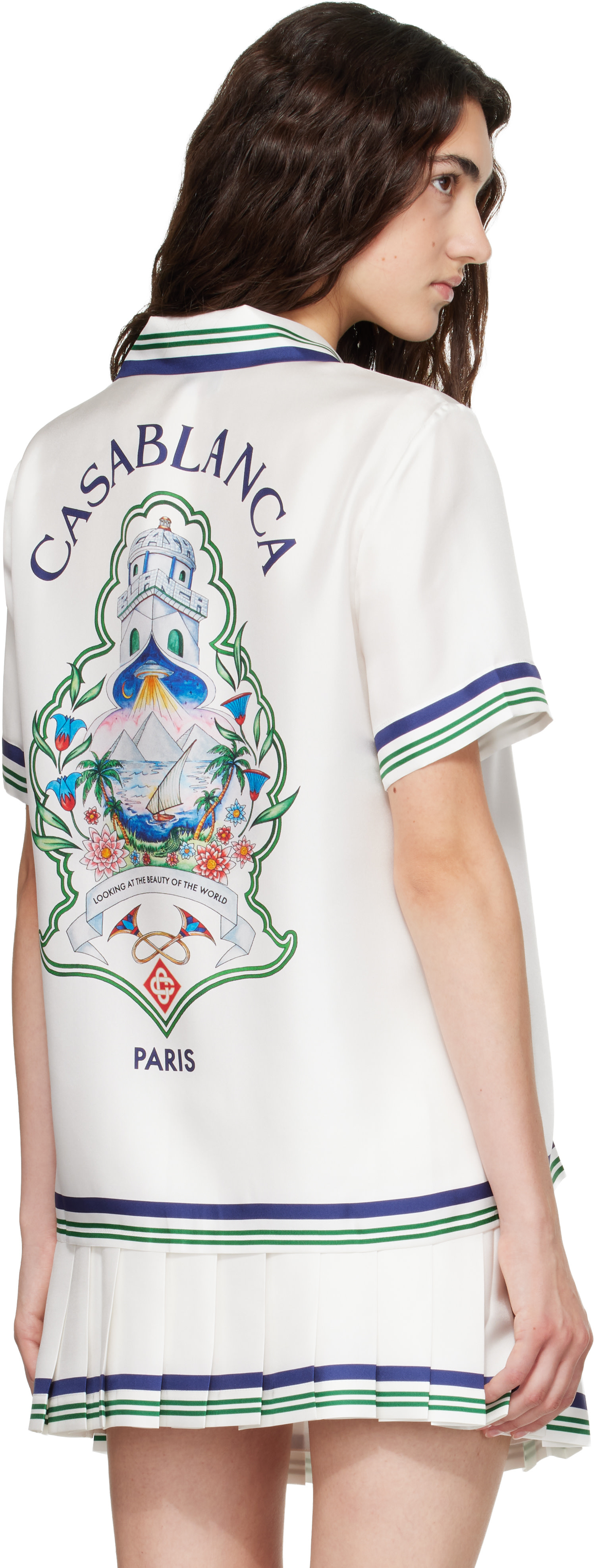 Casablanca: ホワイト Hotel Emblem 半袖 シルク シャツ | SSENSE 日本