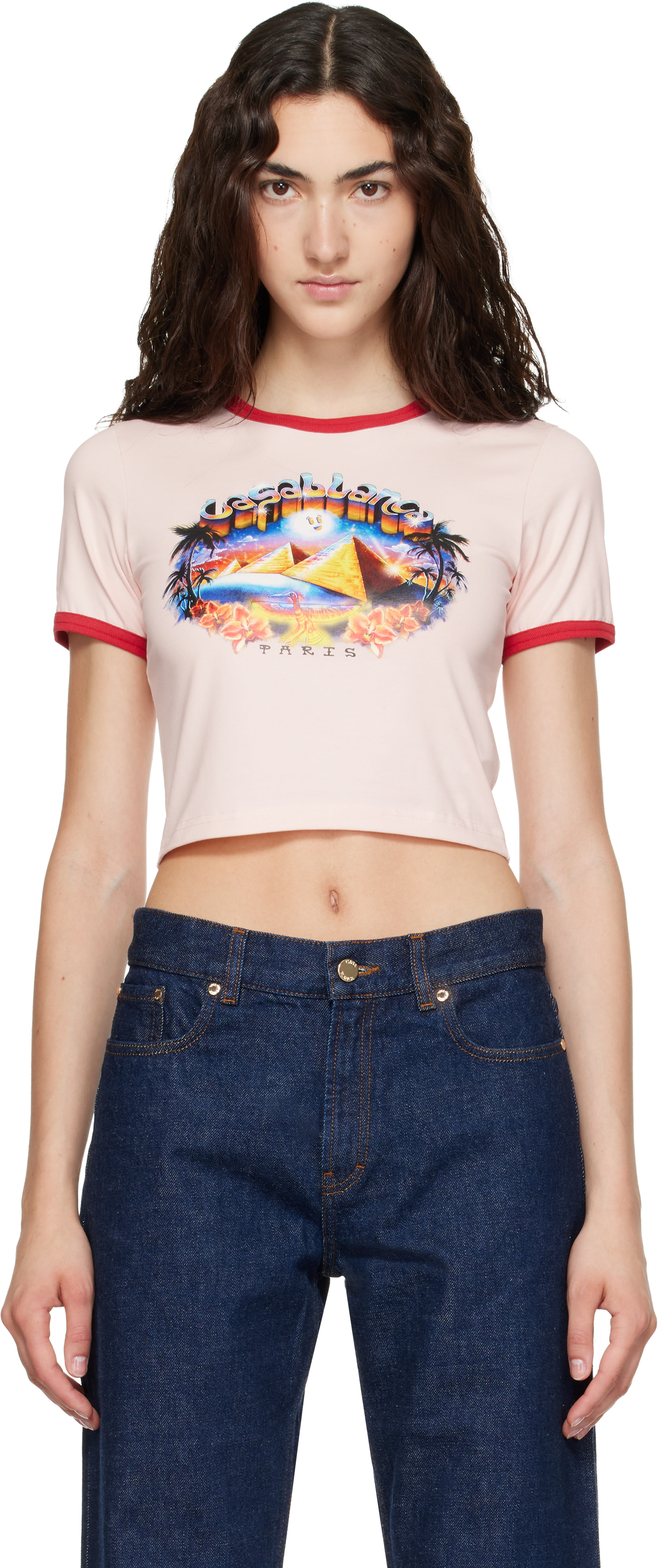 ピトレティカビーフラッフィー Casablanca: Pink Pyramid Tourism Cropped Baby Short Sleeve T‑shirt