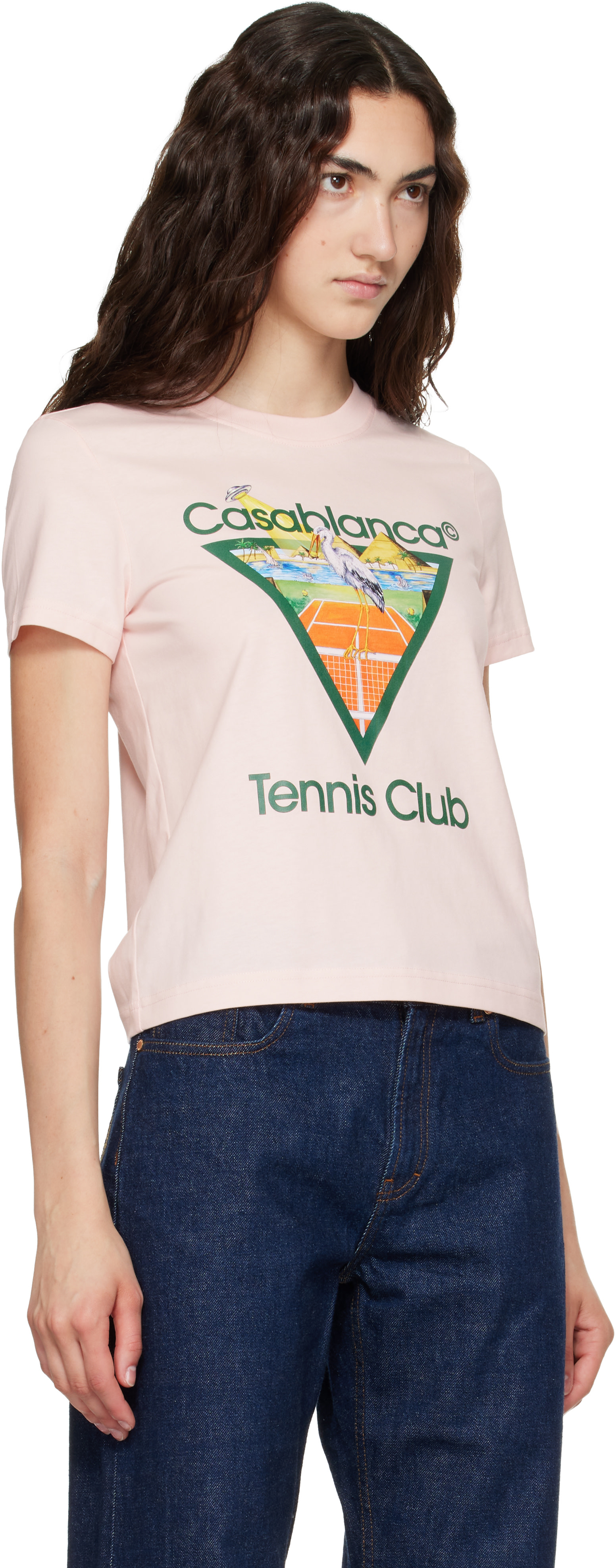 Casablanca: Pink Tennis Club Icon Pyramid Abduction Fitted T‑shirt