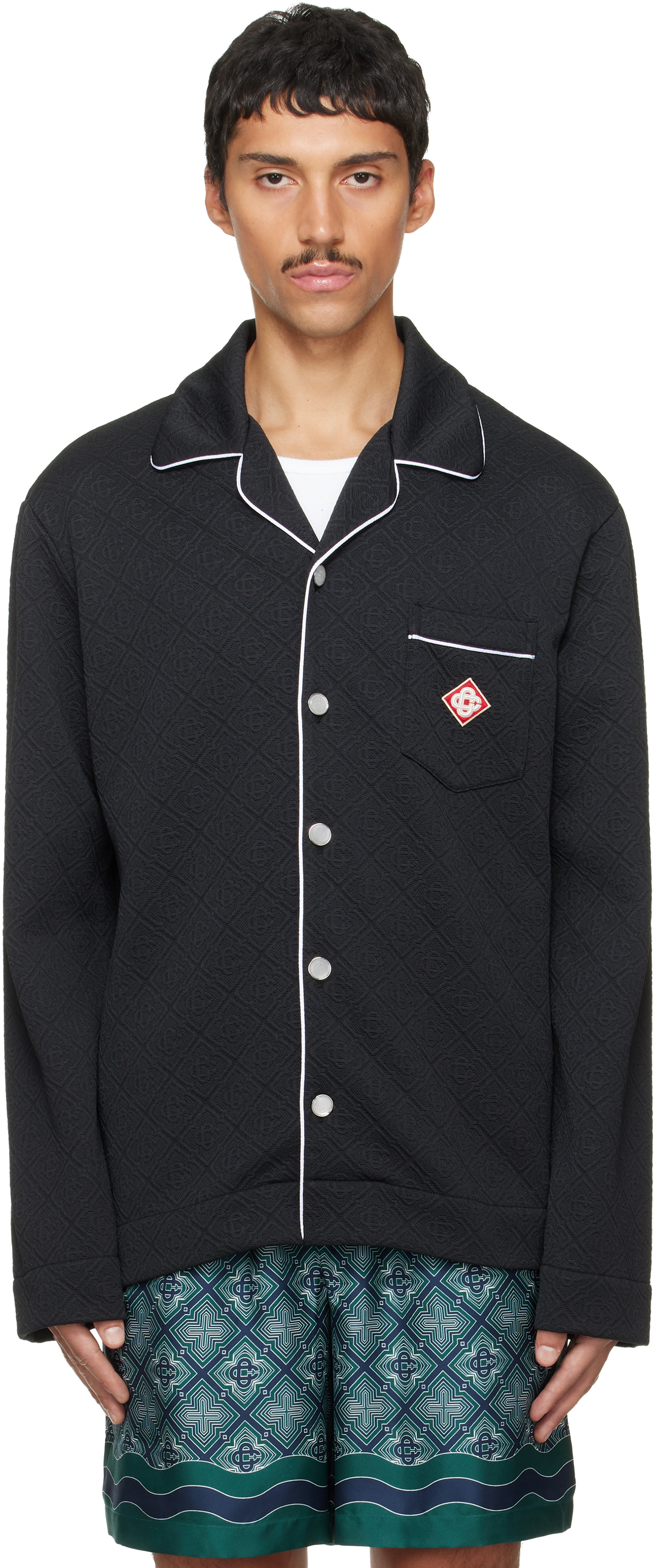 Casablanca: ブラック Raised Monogram 長袖シャツ | SSENSE 日本