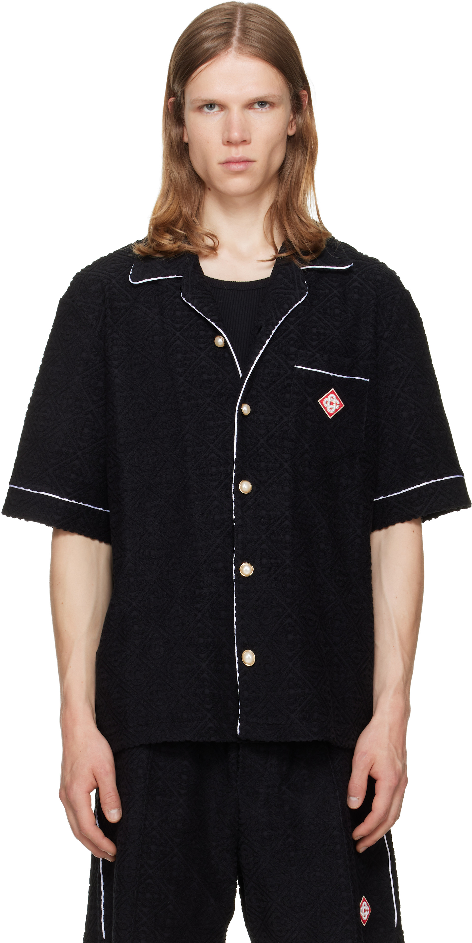 Casablanca: Black Towelling Monogram Short Sleeve Shirt | SSENSE