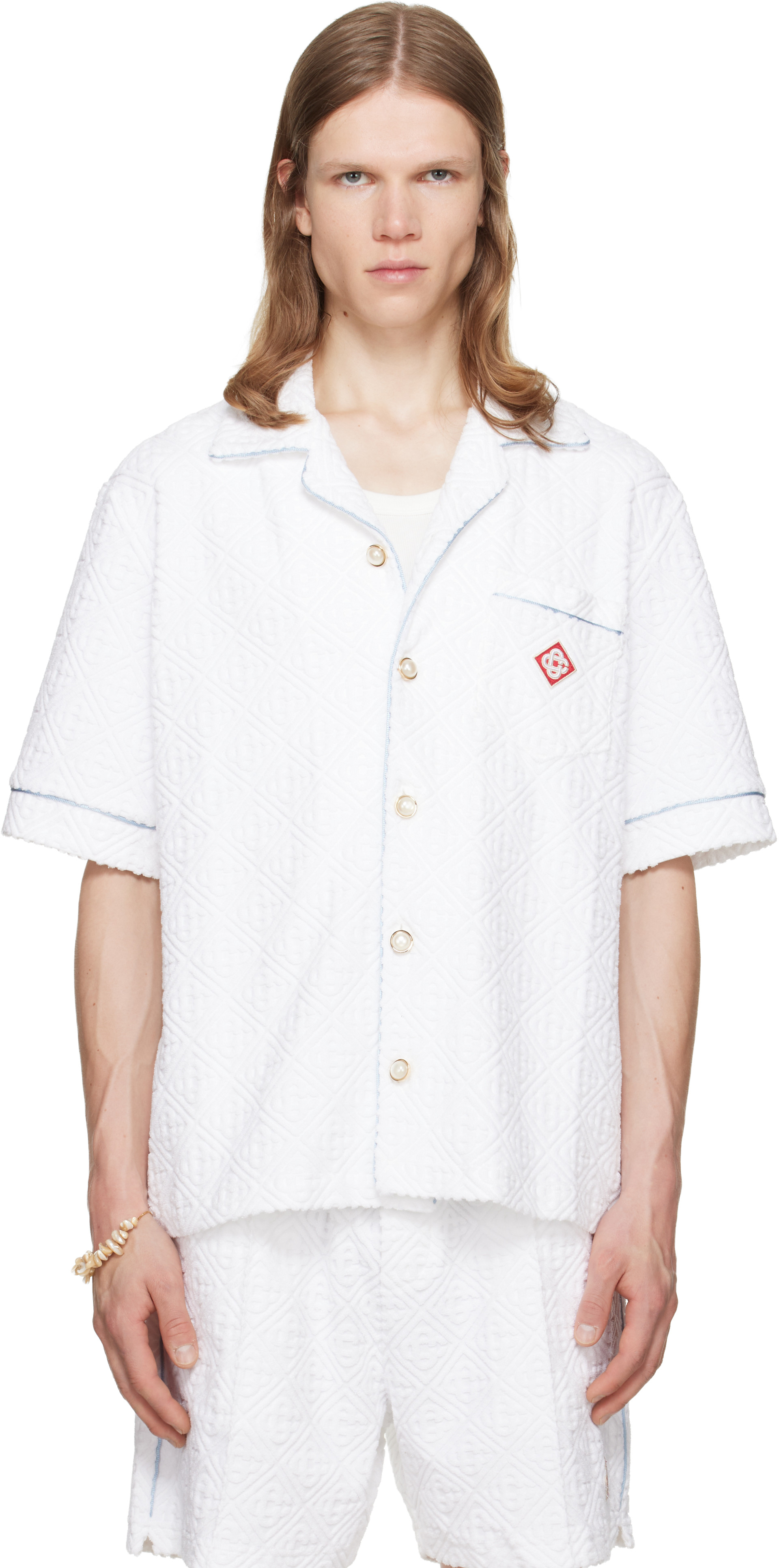 Casablanca: White Towelling Monogram Short Sleeve Shirt | SSENSE