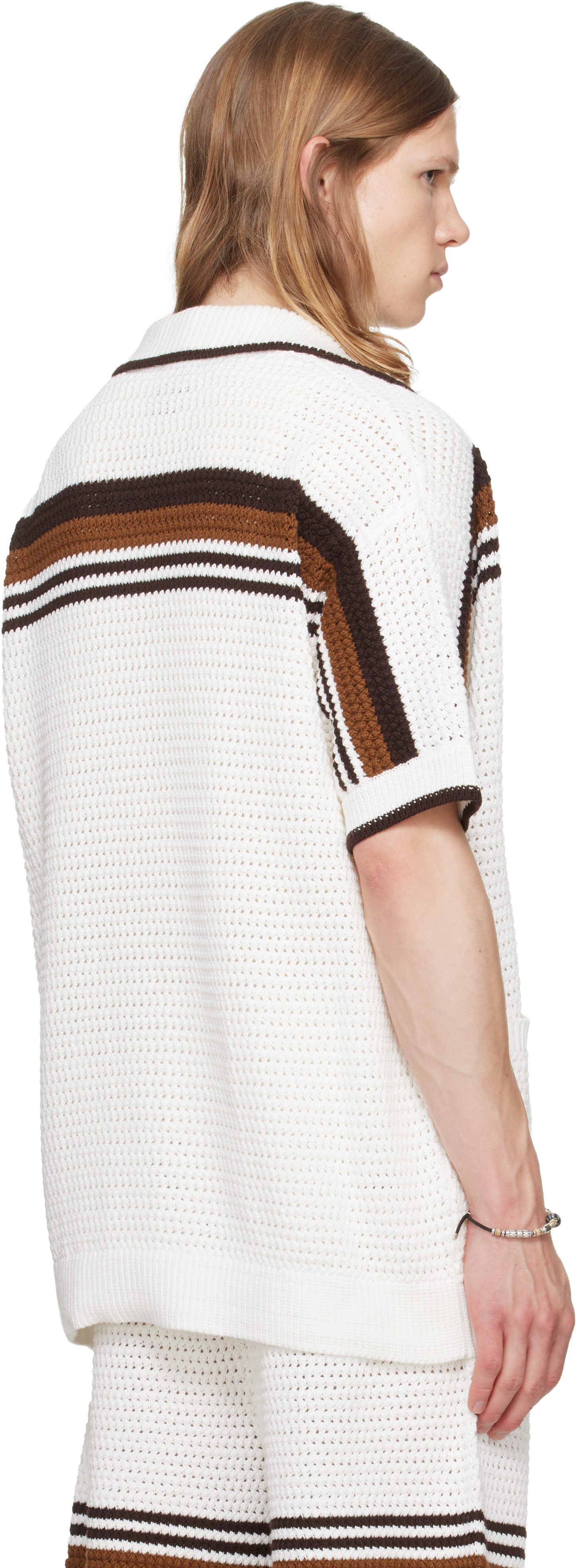 Casablanca: ホワイト Tennis Stripe Crochet 半袖シャツ | SSENSE 日本