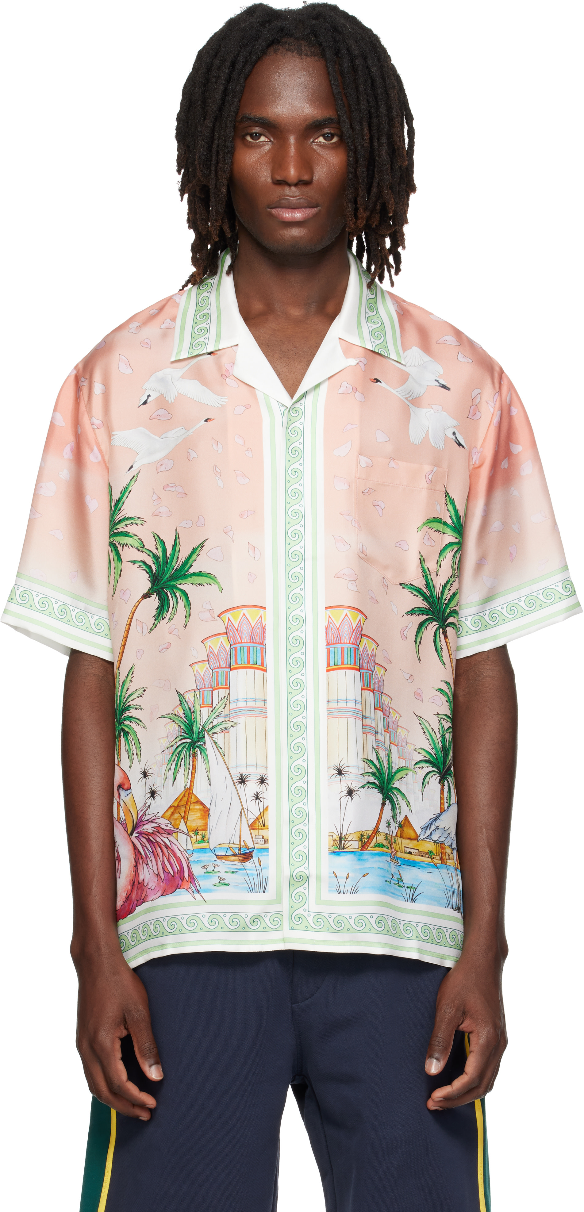 Casablanca シルクシャツ 総柄 半袖 Casablanca: Pink Ethereal Short Sleeve Silk Shirt | SSENSE