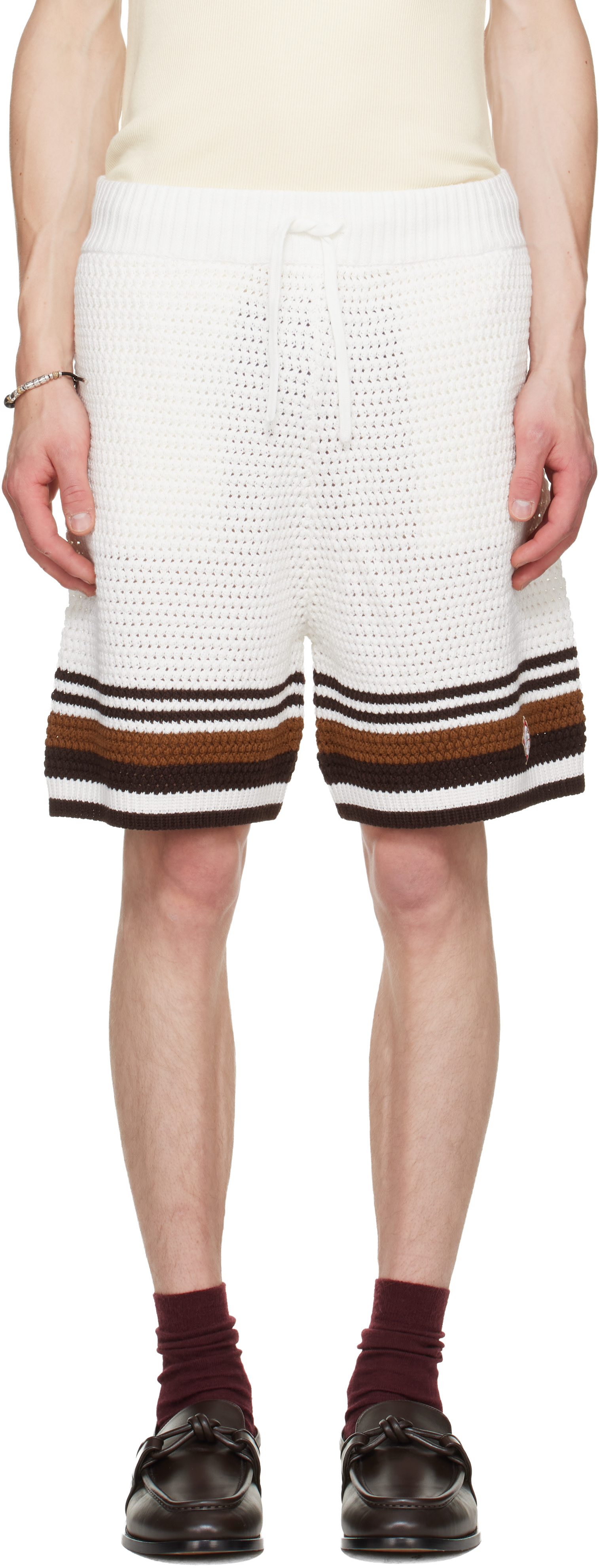 Casablanca: Off-White Tennis Stripe Crochet Shorts | SSENSE