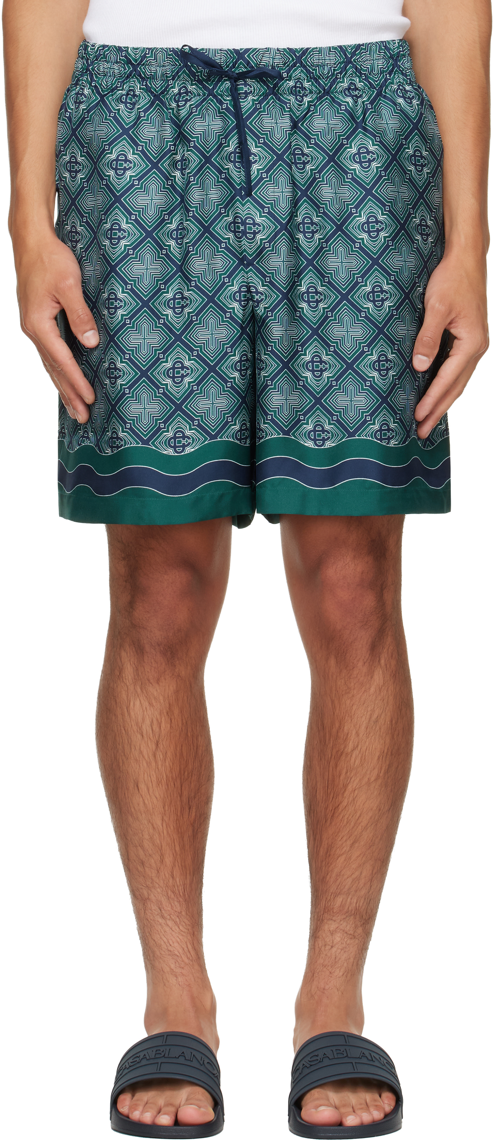 Casablanca - Green Radiating Monogram Silk Shorts