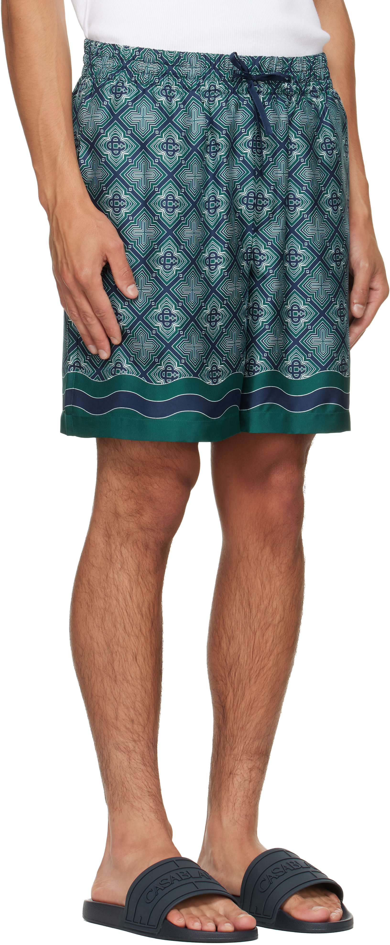 Casablanca - Green Radiating Monogram Silk Shorts