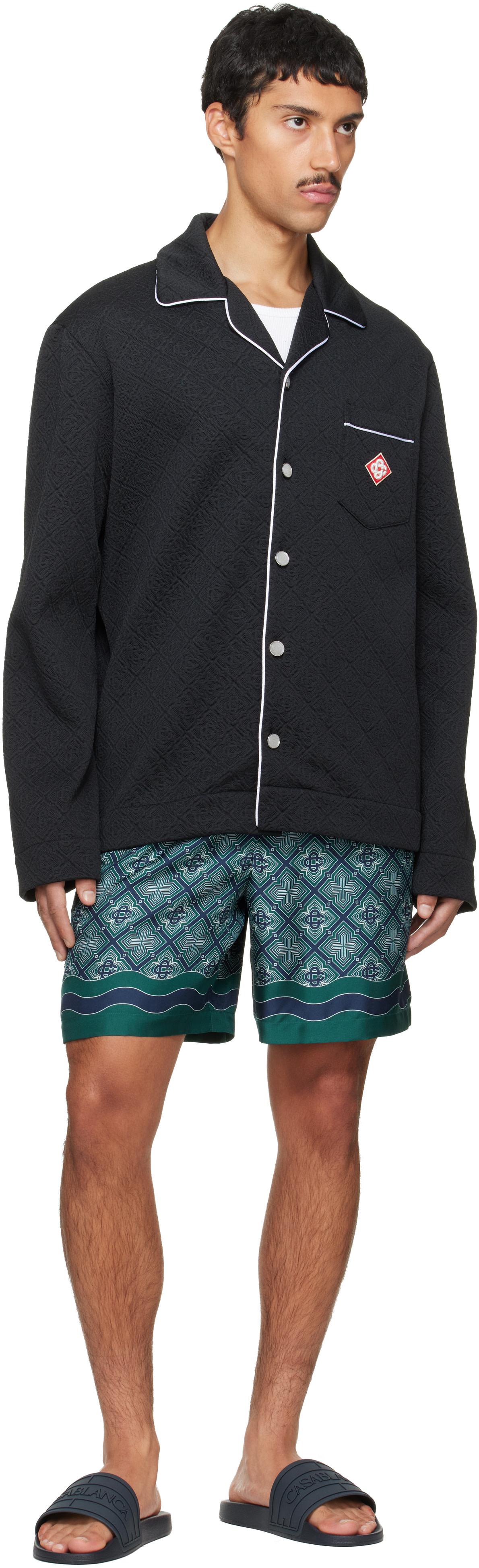 Casablanca - Green Radiating Monogram Silk Shorts