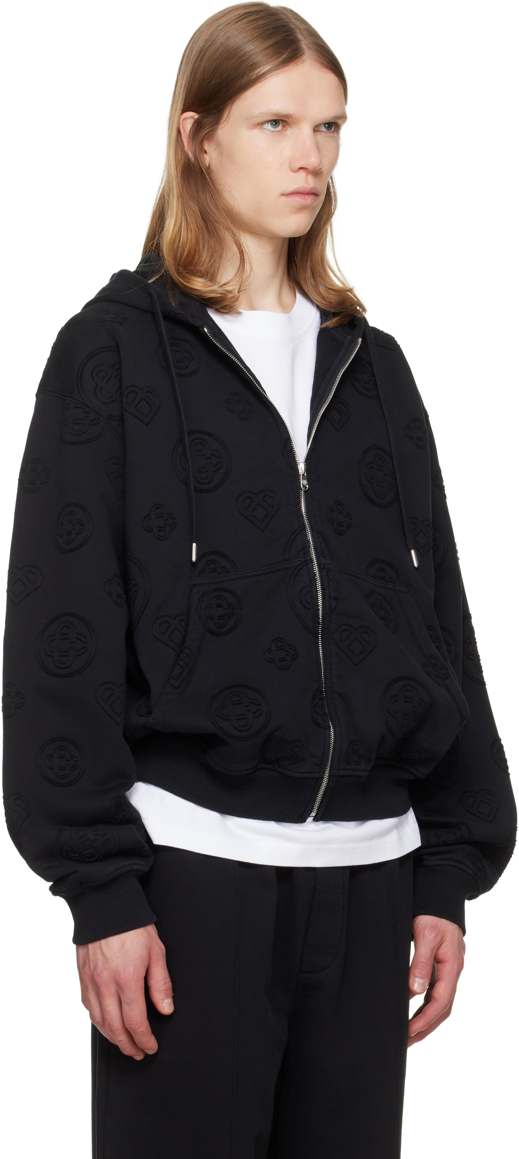 Casablanca - Pull à capuche noir à monogrammes et à glissière