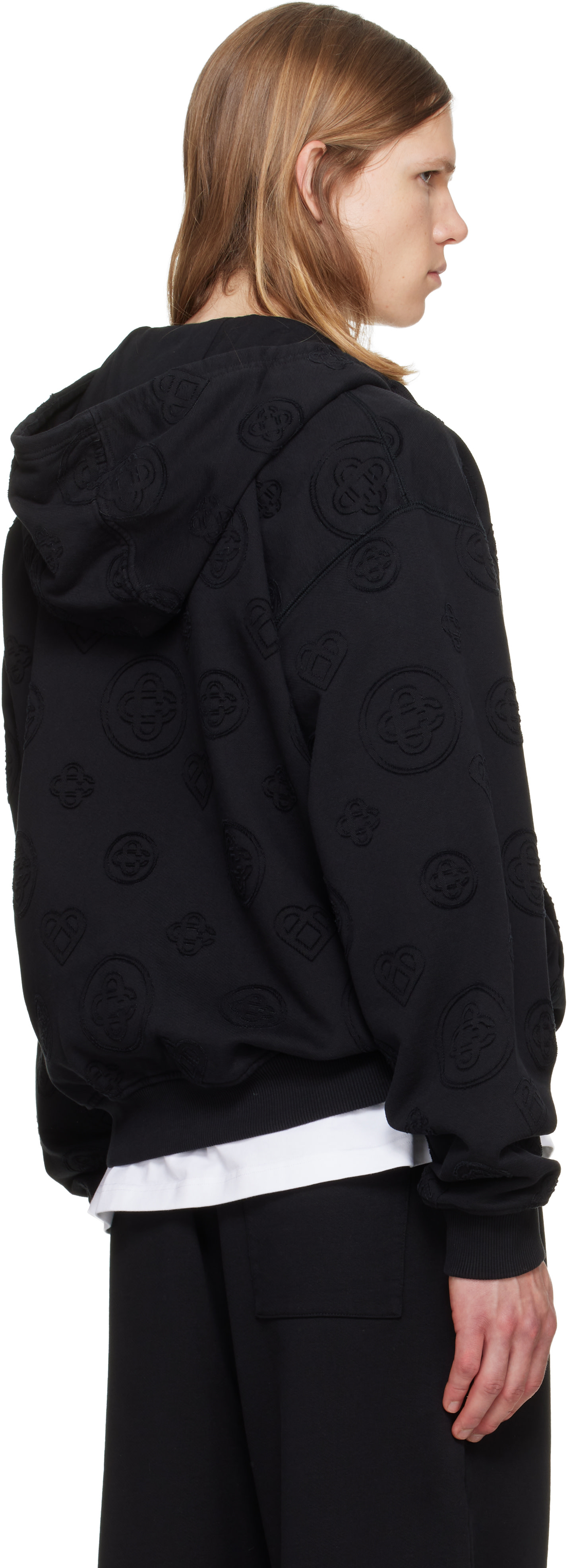 Casablanca - Pull à capuche noir à monogrammes et à glissière