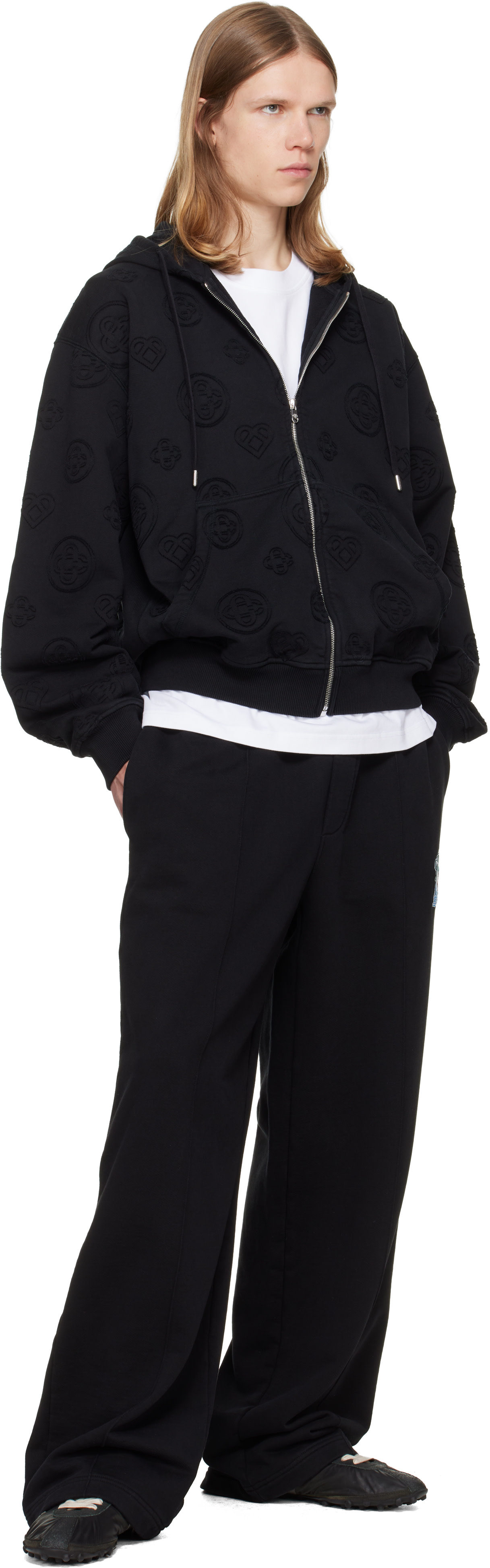 Casablanca - Pull à capuche noir à monogrammes et à glissière