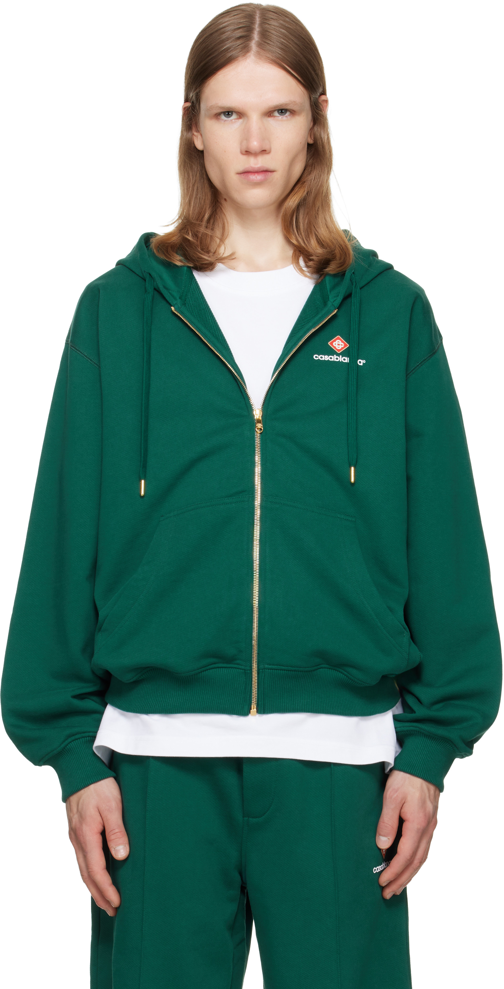 カサブランカ casasportロゴプルオーバーパーカー メンズ XL グリーン【中古】【新入荷】♪ Casablanca: グリーン Sport Type ジップアップ フーディ | SSENSE 日本