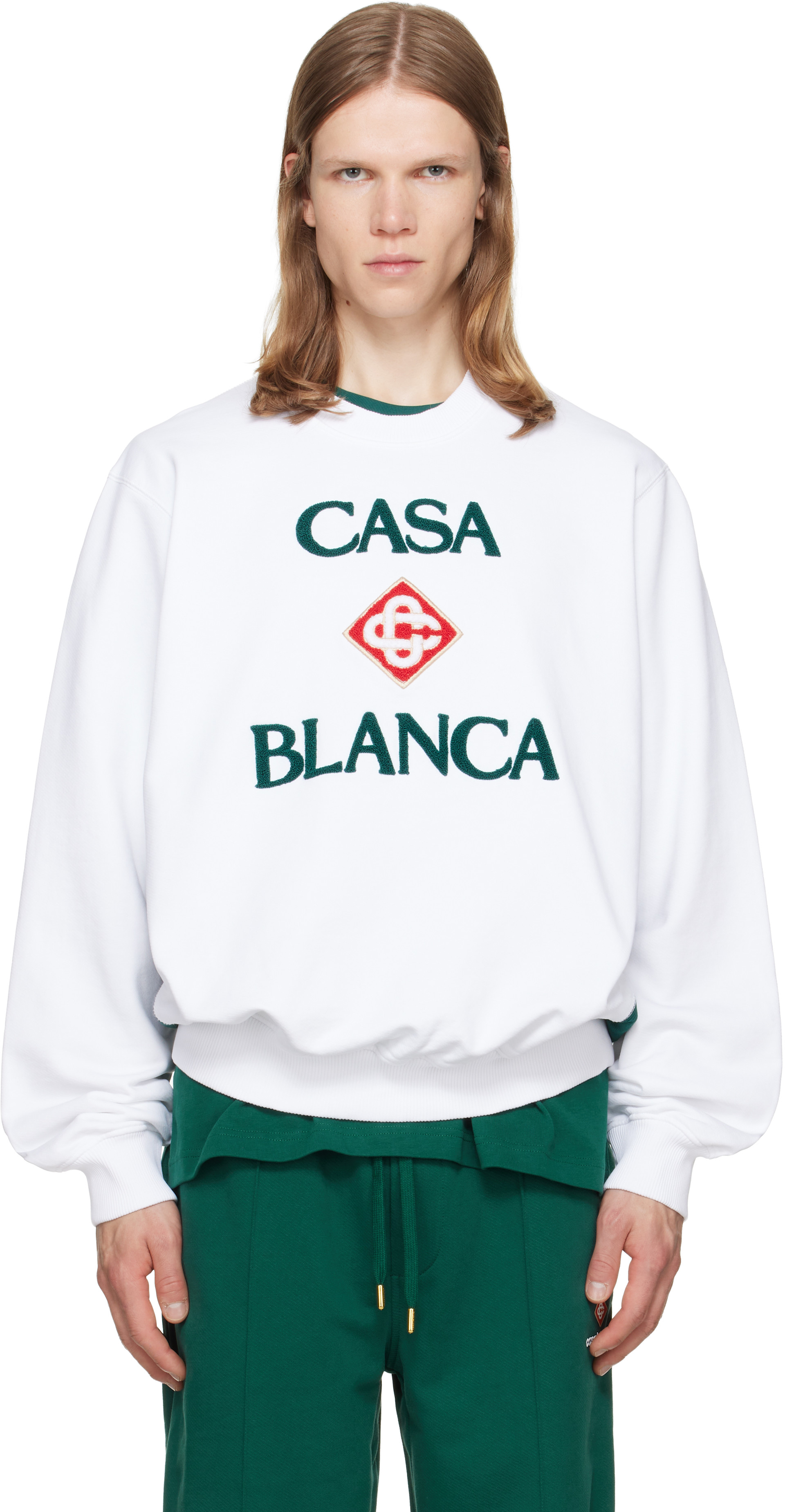 Casablanca - Pull molletonné blanc à logo losangique brodé