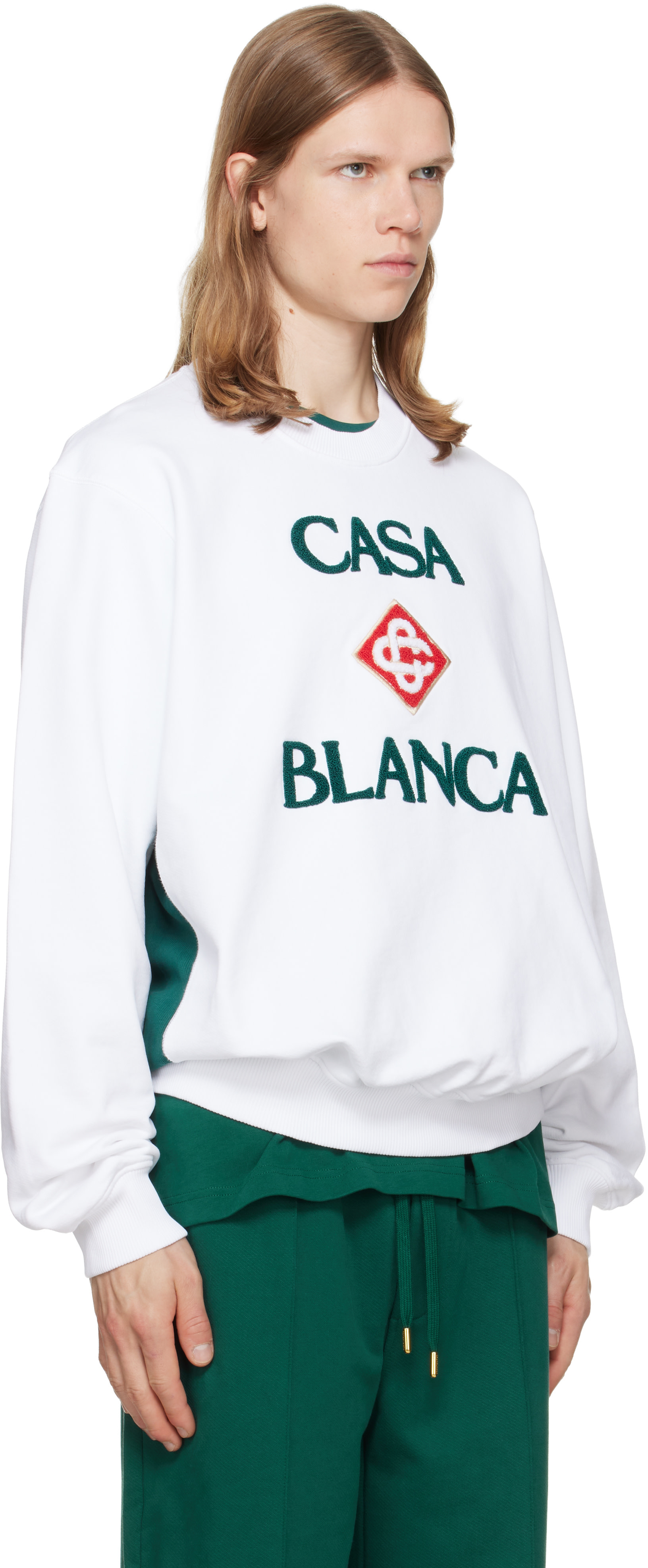 Casablanca - Pull molletonné blanc à logo losangique brodé