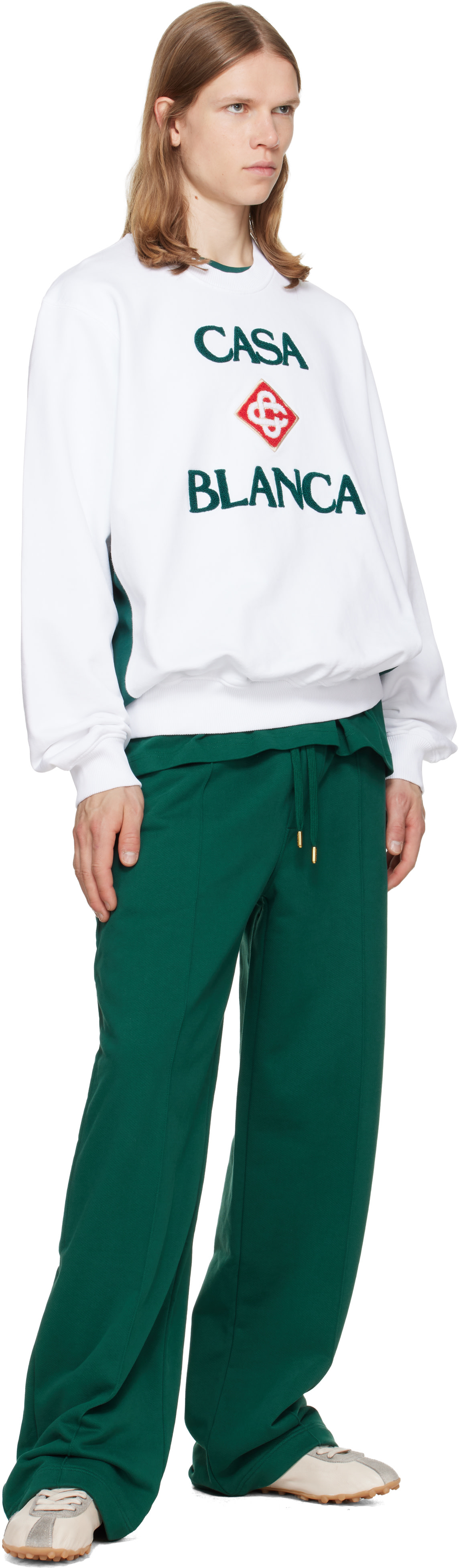Casablanca - Pull molletonné blanc à logo losangique brodé