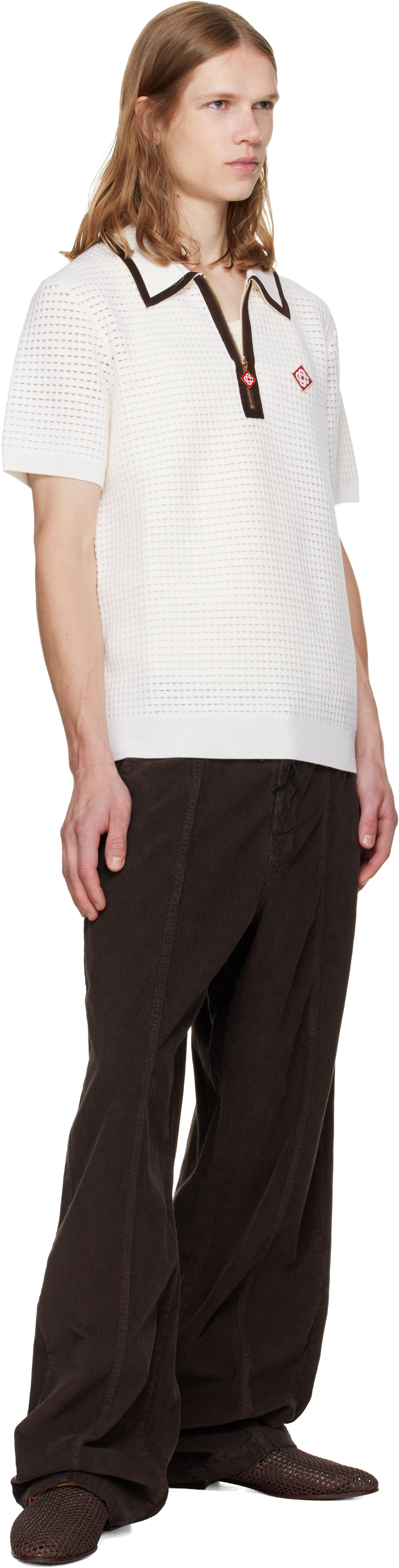 Casablanca: ホワイト Wool Waffle Stitch 半袖ポロシャツ | SSENSE 日本