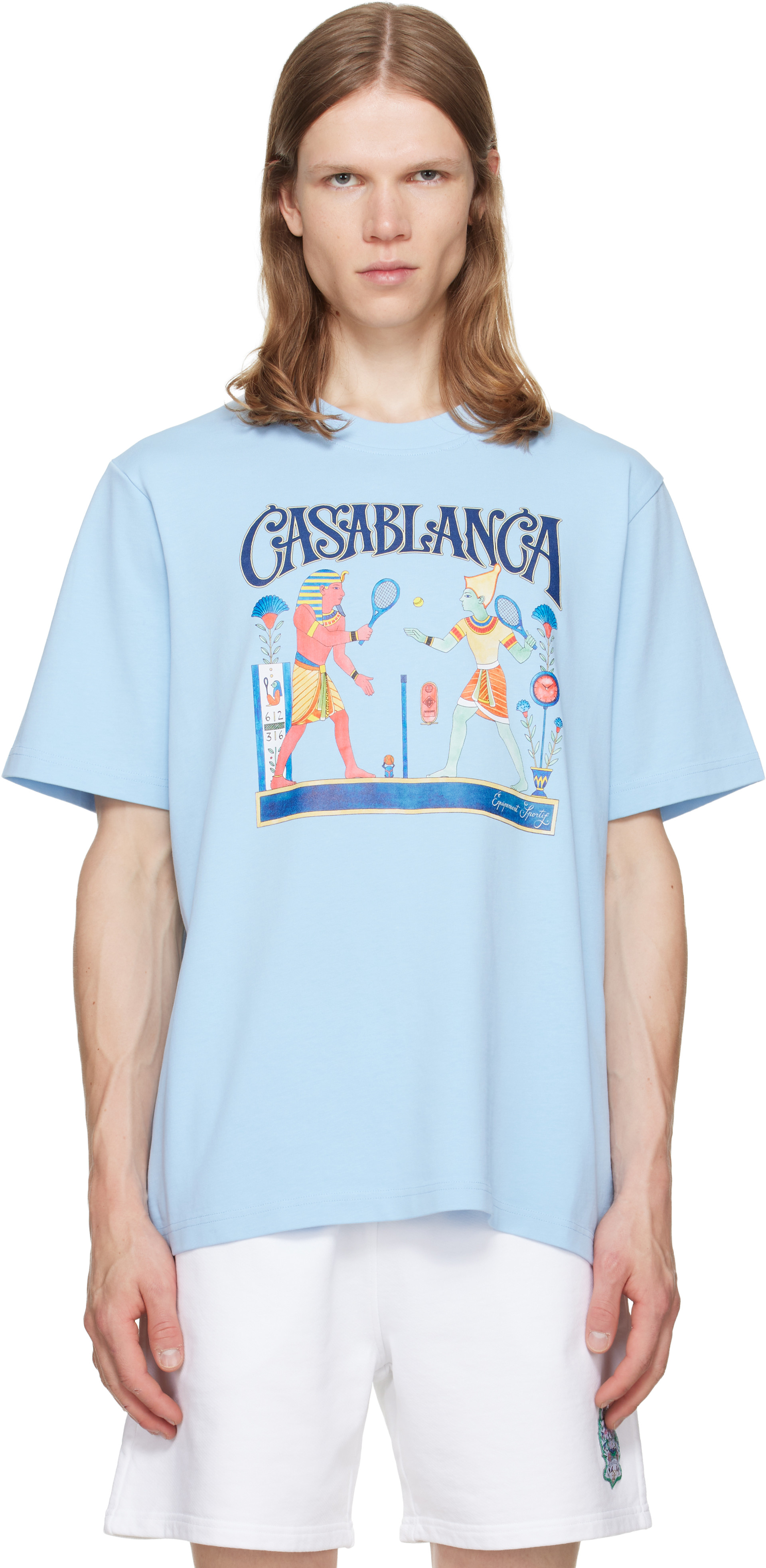 Casablanca: ブルー Egyptian Tennis Match 半袖 Tシャツ | SSENSE 日本