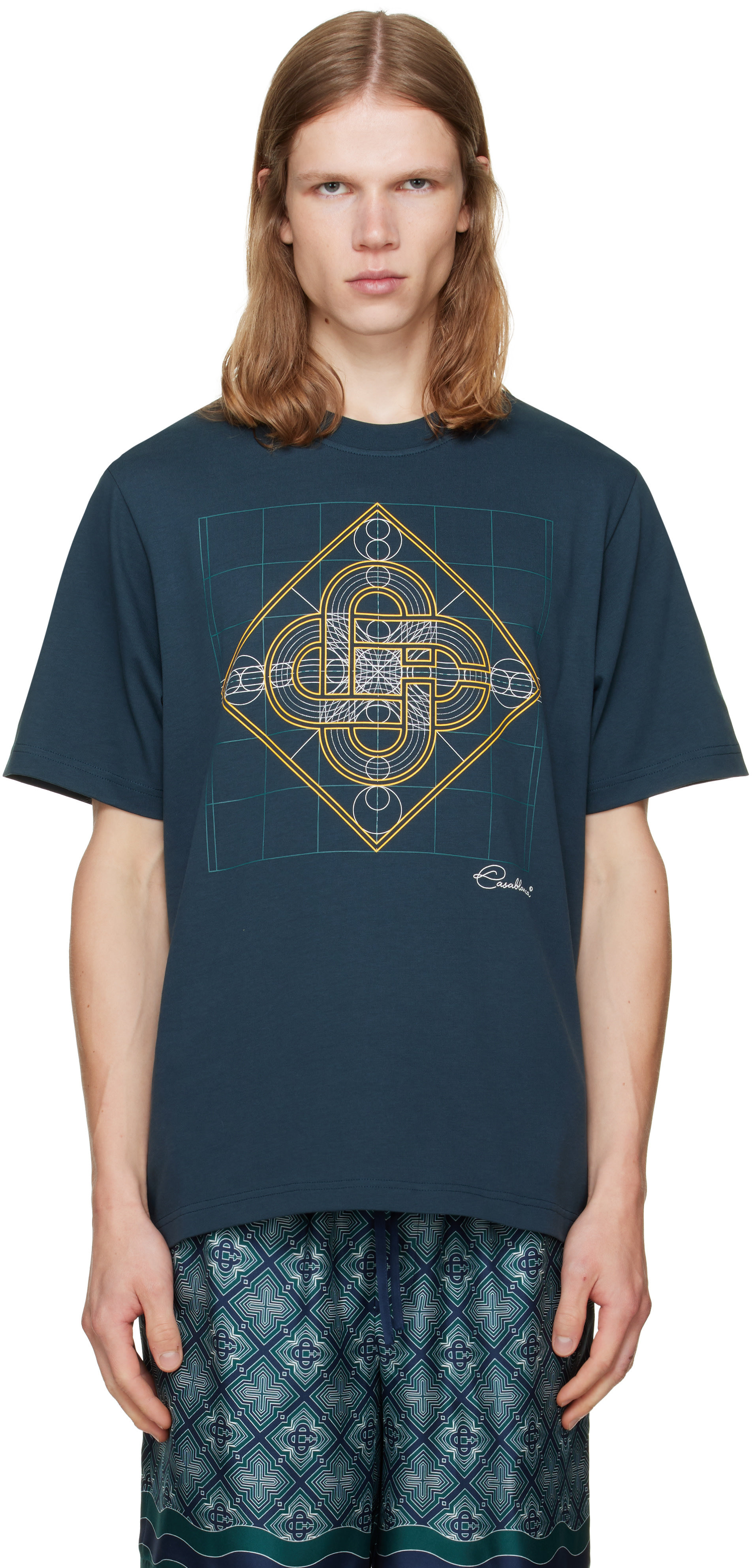 Casablanca Tシャツ Casablanca: ネイビー Géometrie Sacrée Tシャツ | SSENSE 日本