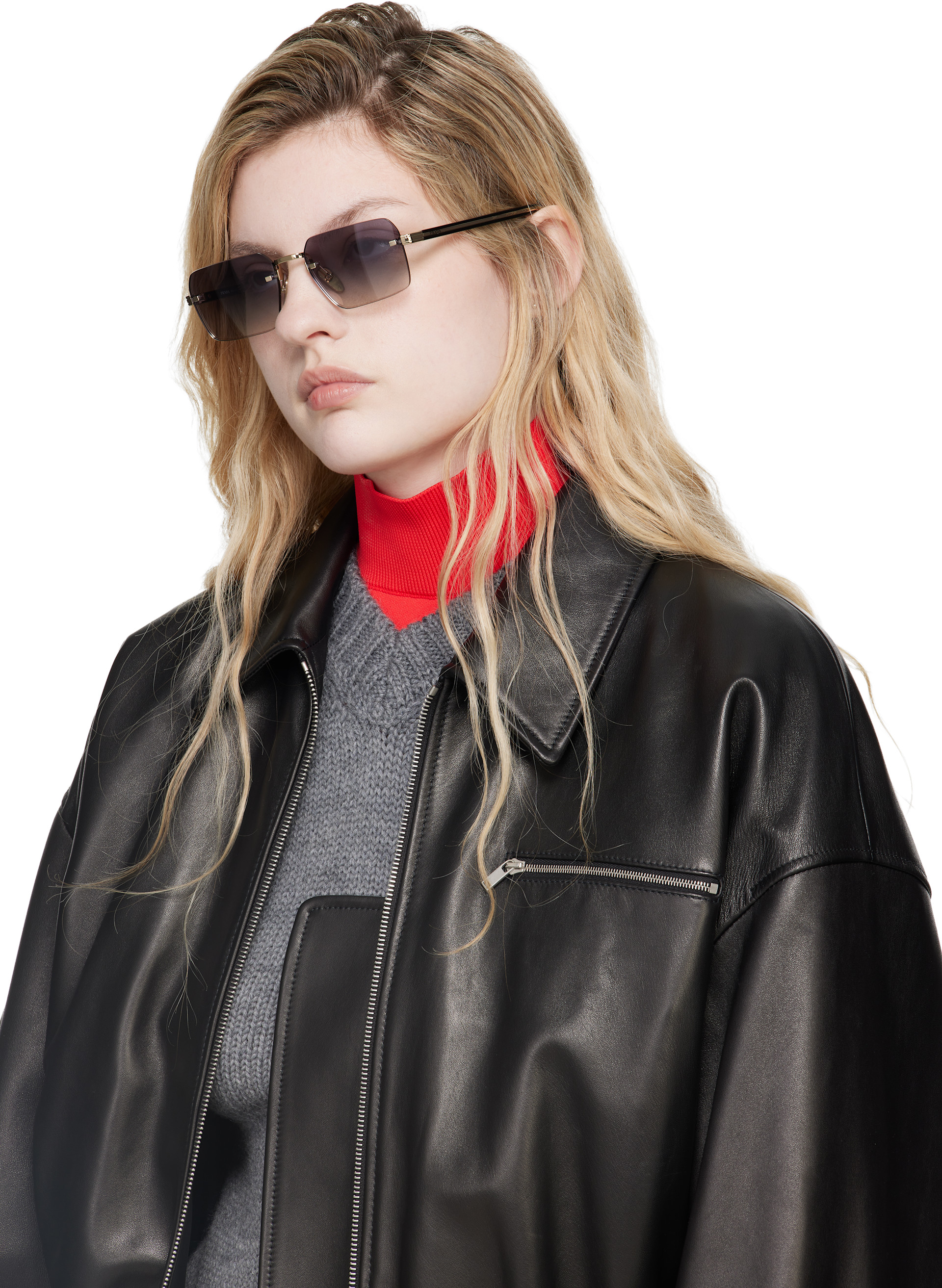 Prada Eyewear: ブラック リムレス サングラス | SSENSE 日本