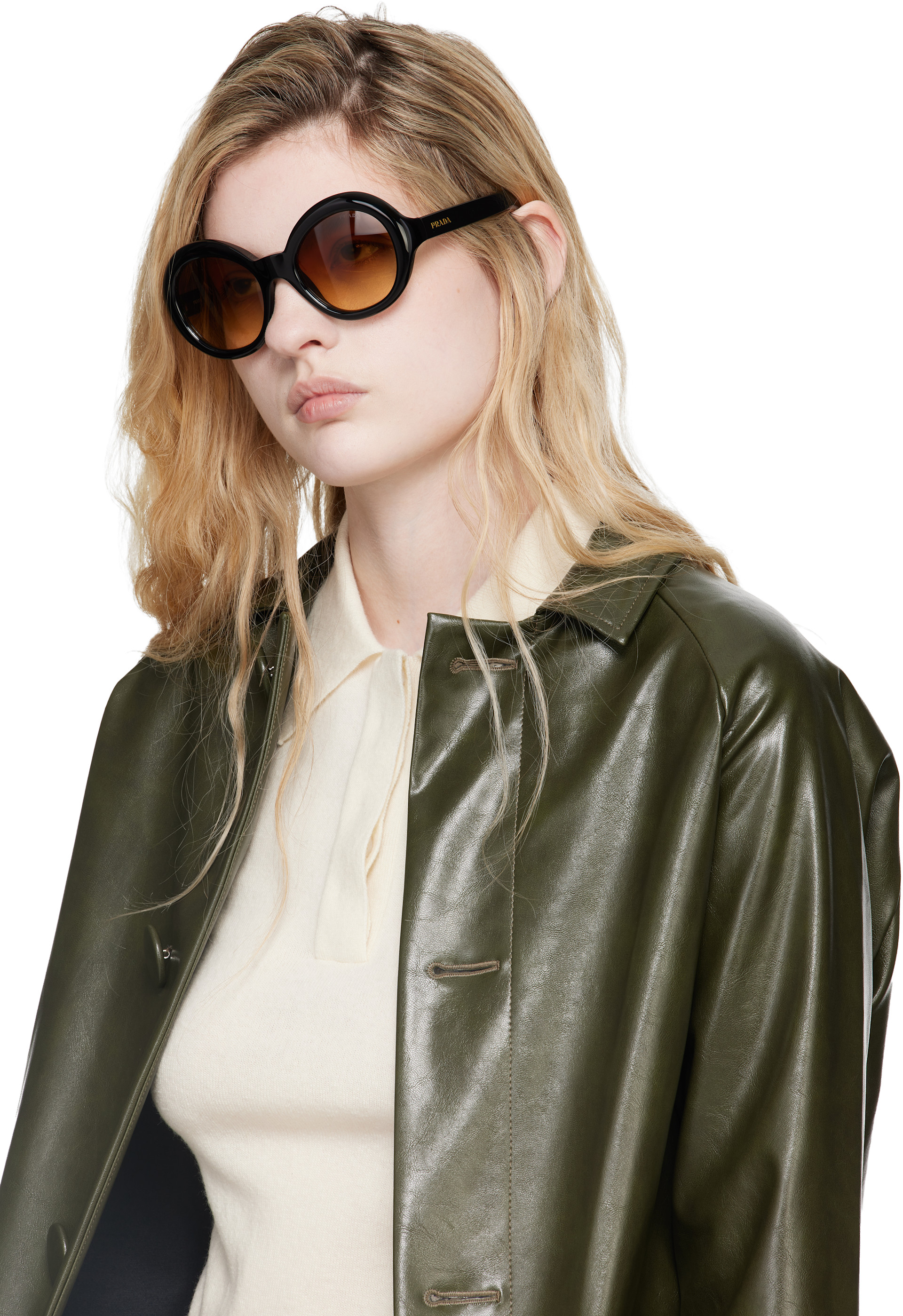 Prada Eyewear - 블랙 라운드 선글라스
