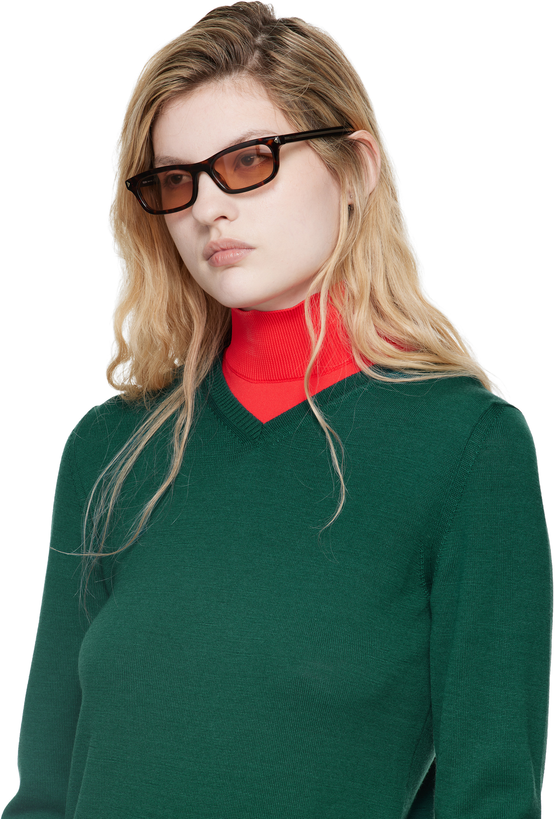 Prada Eyewear - 브라운 렉탱글 선글라스