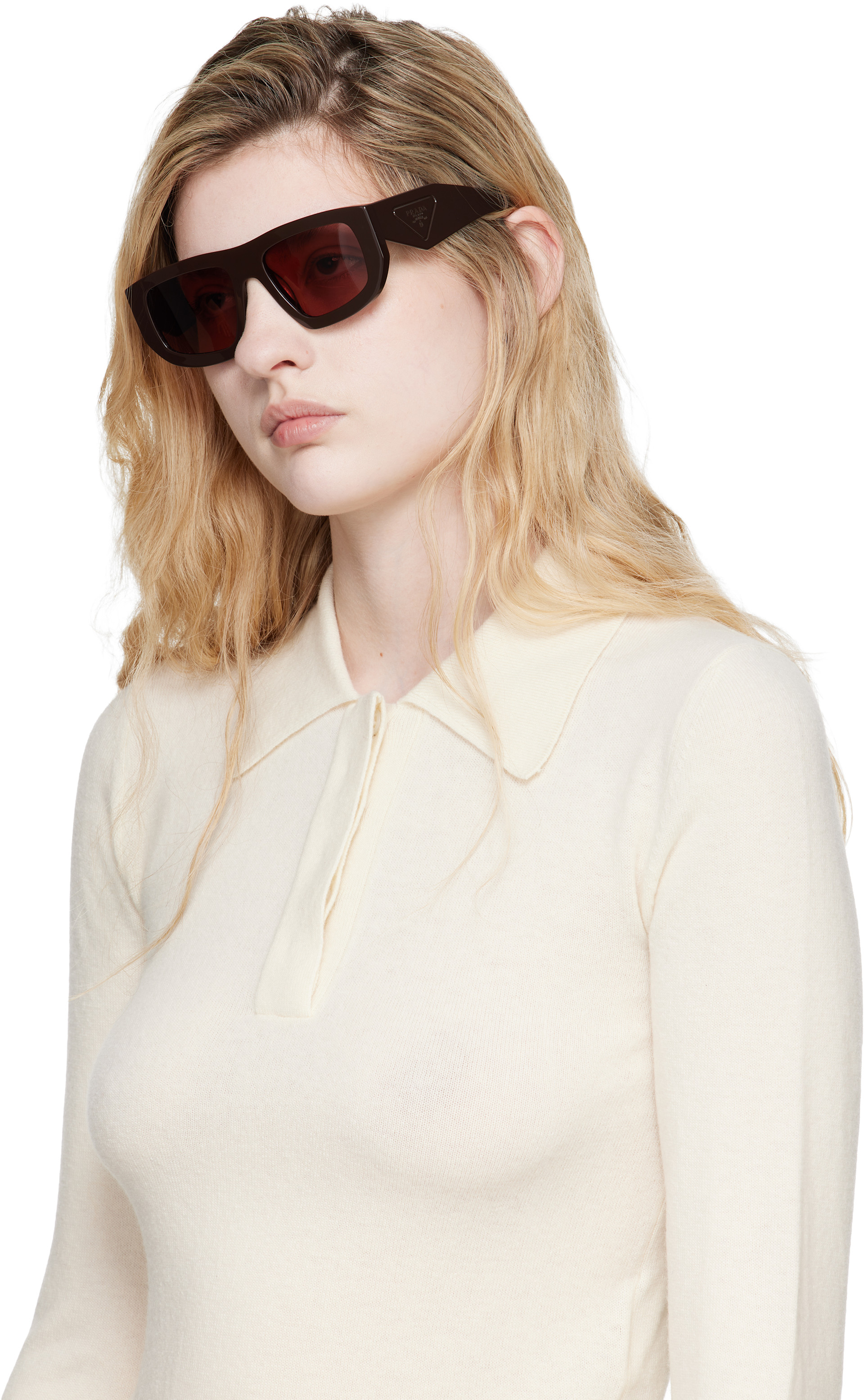 Prada Eyewear - 브라운 트라이앵글 로고 선글라스