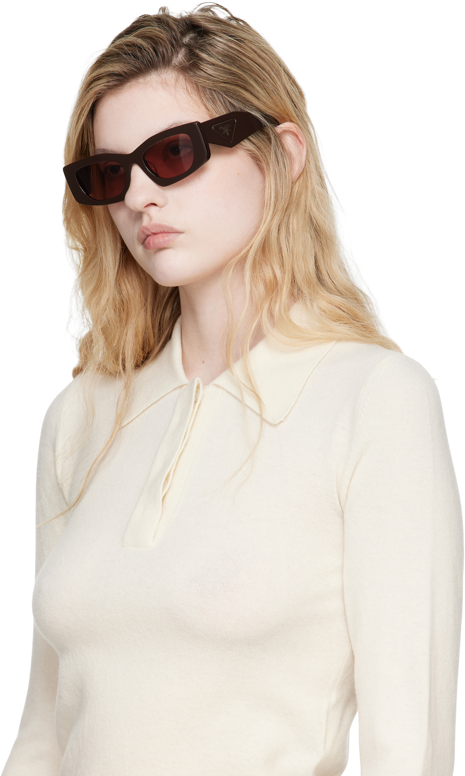 PRADA サングラス ブラウン キャットアイ Prada Eyewear: ブラウン キャットアイサングラス | SSENSE 日本