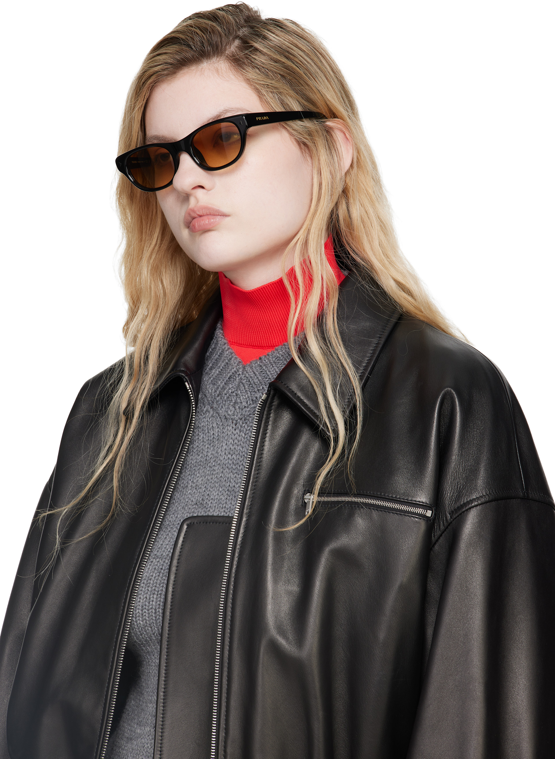 Prada Eyewear - 블랙 오벌 선글라스