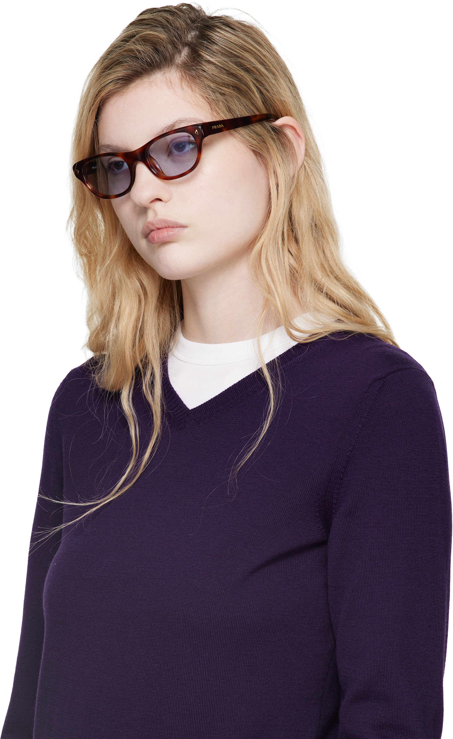 Prada Eyewear - 브라운 오벌 선글라스