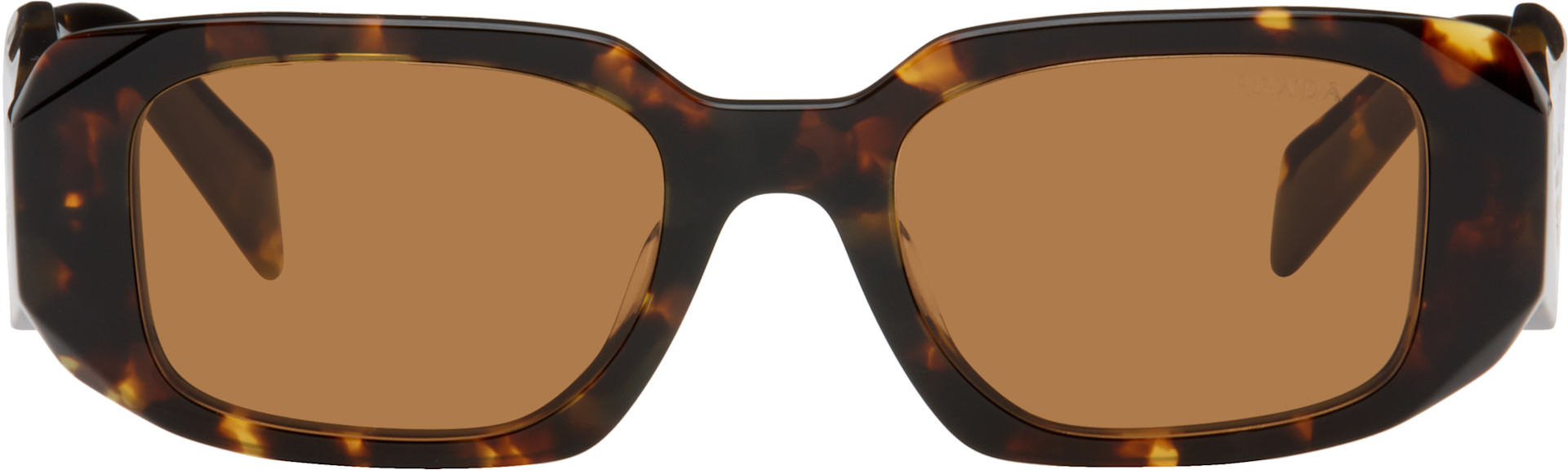 Prada Eyewear - 브라운 라운드 렉탱글 아세테이트 선글라스
