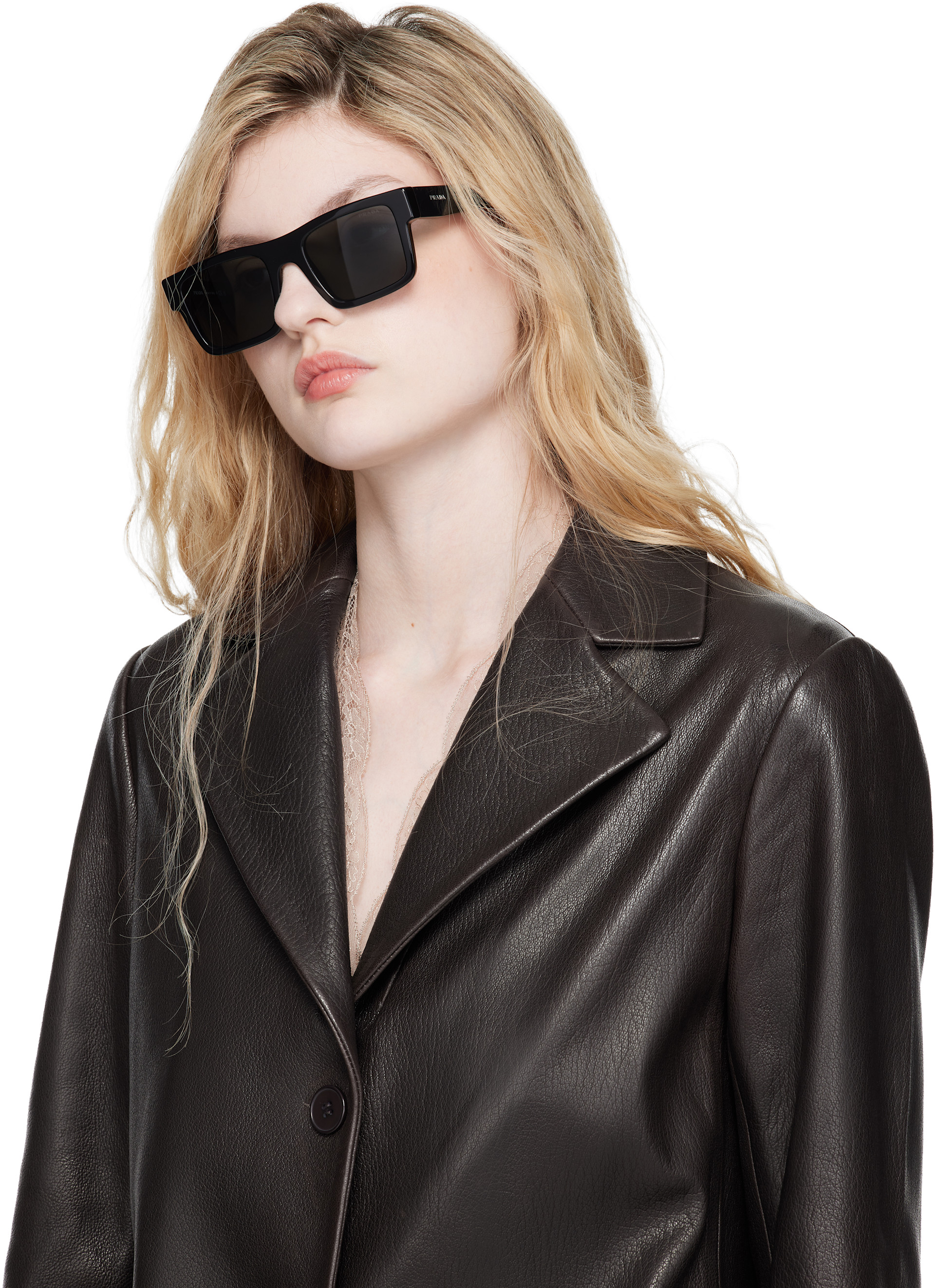 Prada Eyewear: Black Square Shield Acetate Sunglasses | SSENSE