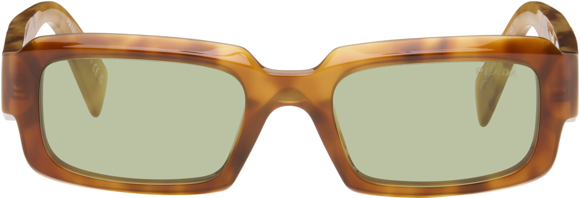 Prada Eyewear - 브라운 렉탱글 선글라스