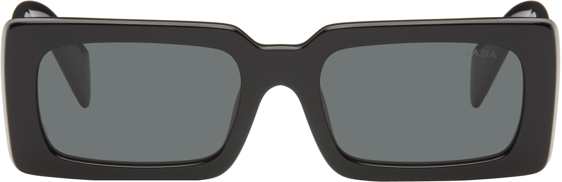 Prada Eyewear - 블랙 렉탱글 아세테이트 스크립트 로고 선글라스