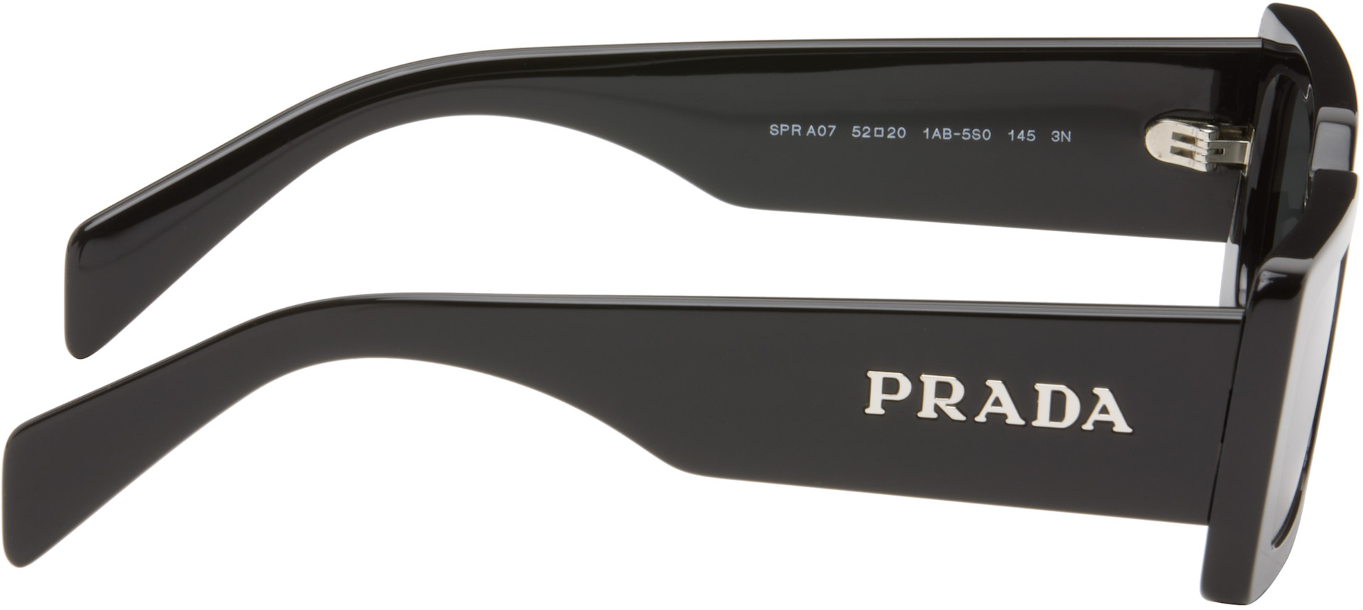 Prada Eyewear - 블랙 렉탱글 아세테이트 스크립트 로고 선글라스
