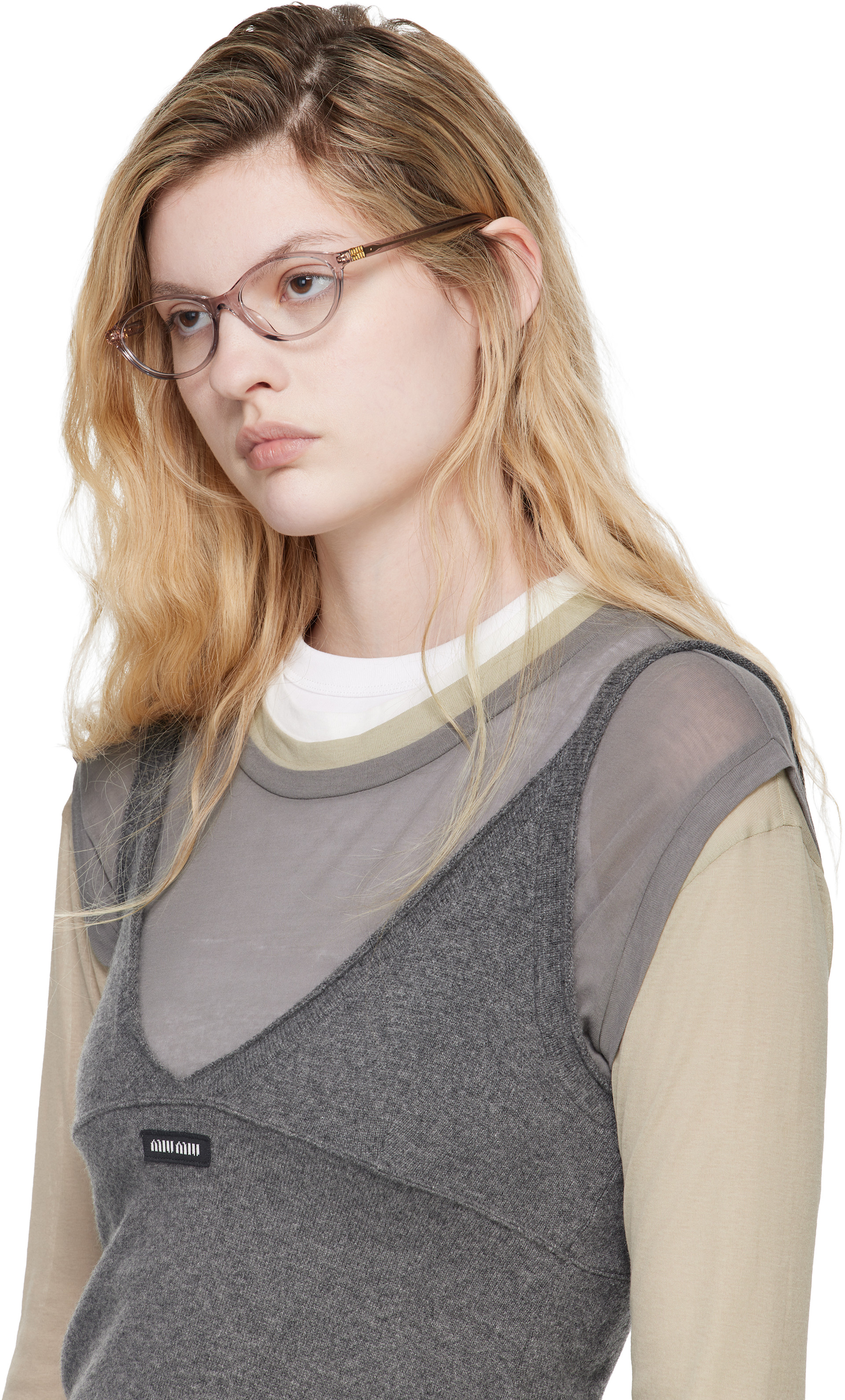 Miu Miu Eyewear: Pink Oval Glasses | SSENSE
