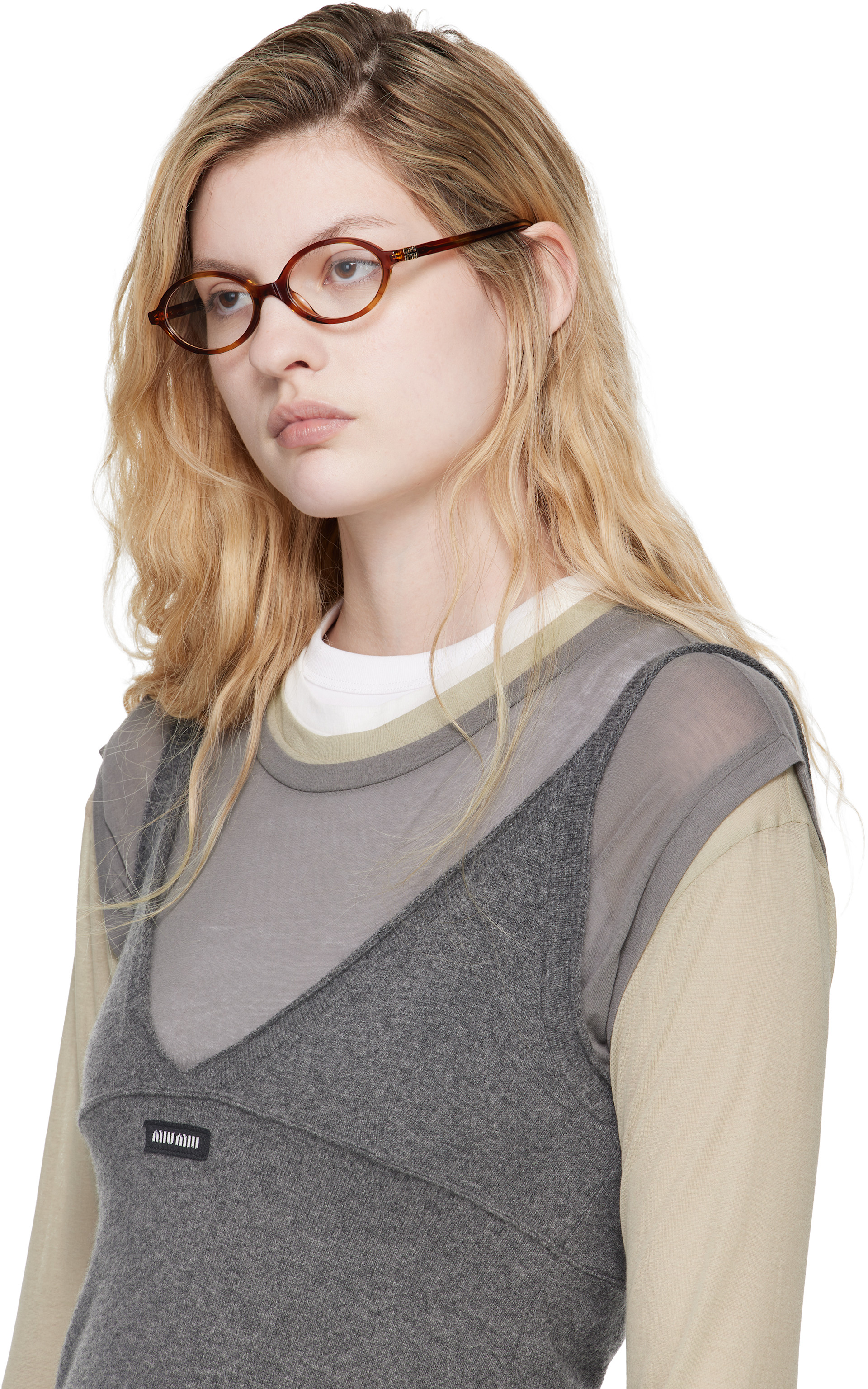 MIU MIU ブラウン オーバル メガネ Miu Miu Eyewear: ブラウン 'Breaking the Rules' オーバルメガネ