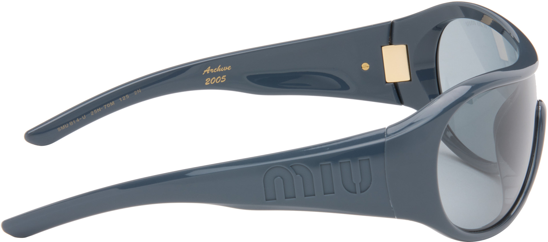 Miu Miu Eyewear: Blue 'Archive 2005' Sunglasses | SSENSE