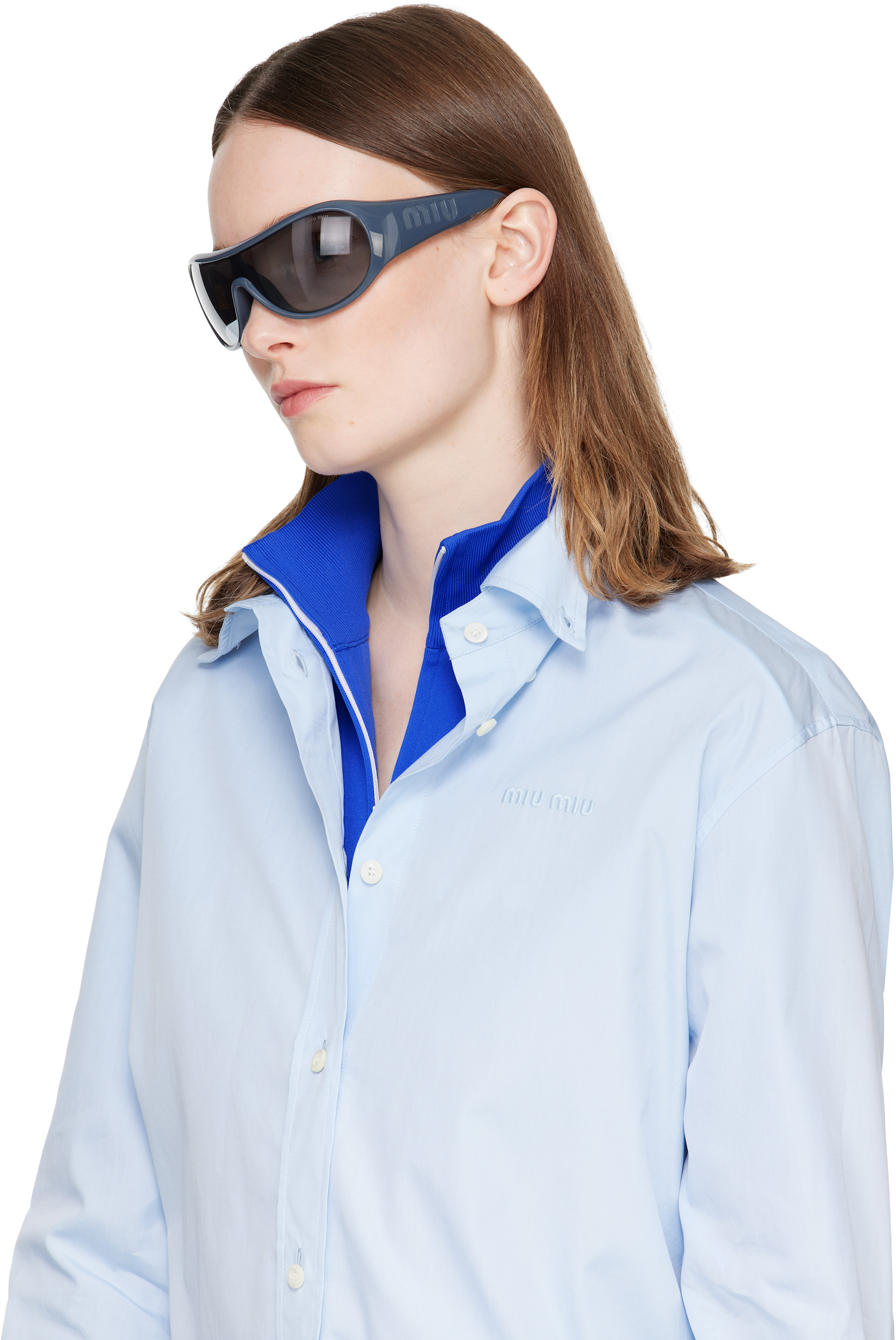 Miu Miu Eyewear: Blue 'Archive 2005' Sunglasses | SSENSE