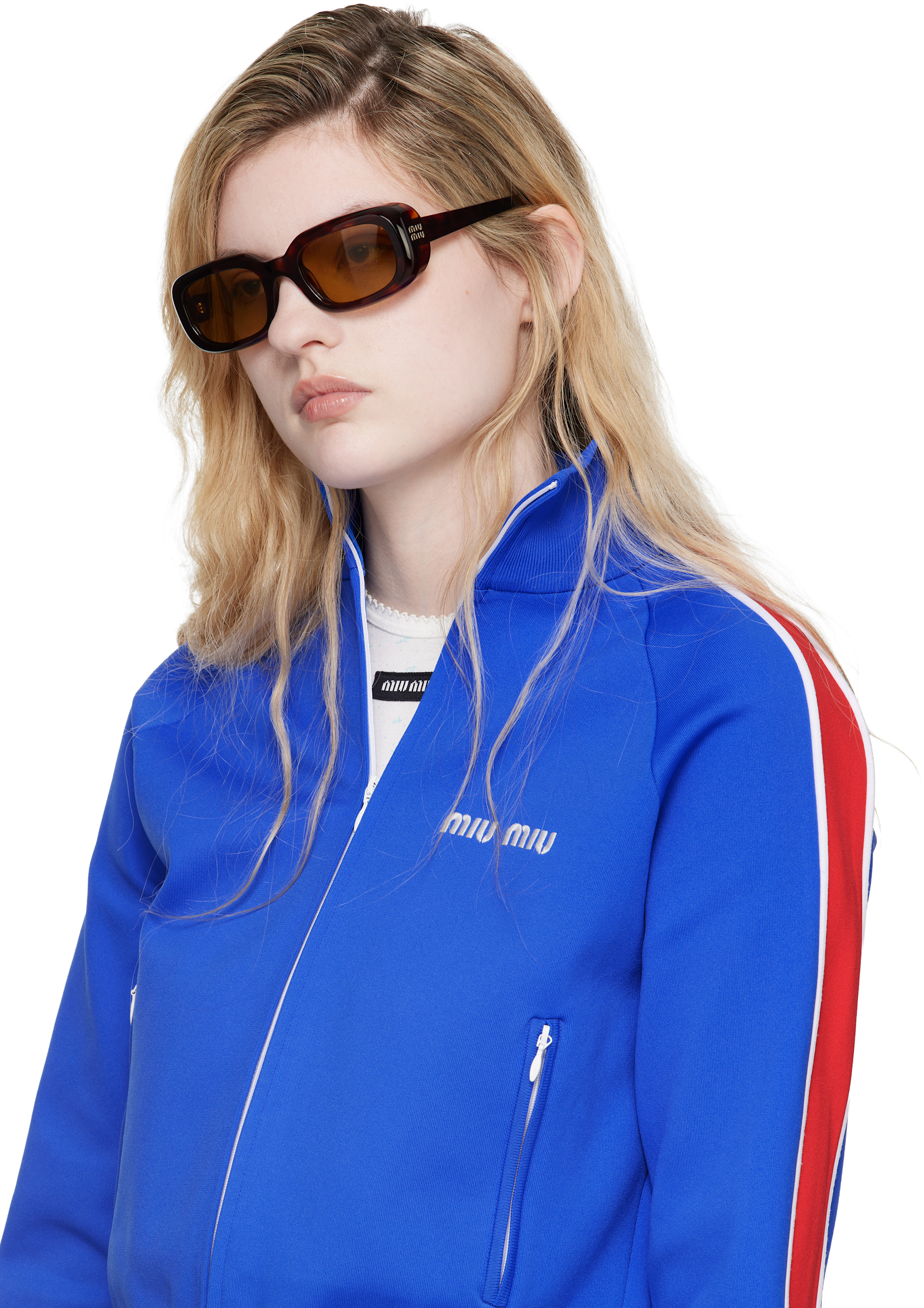 Miu Miu Eyewear - 브라운 렉탱글 선글라스