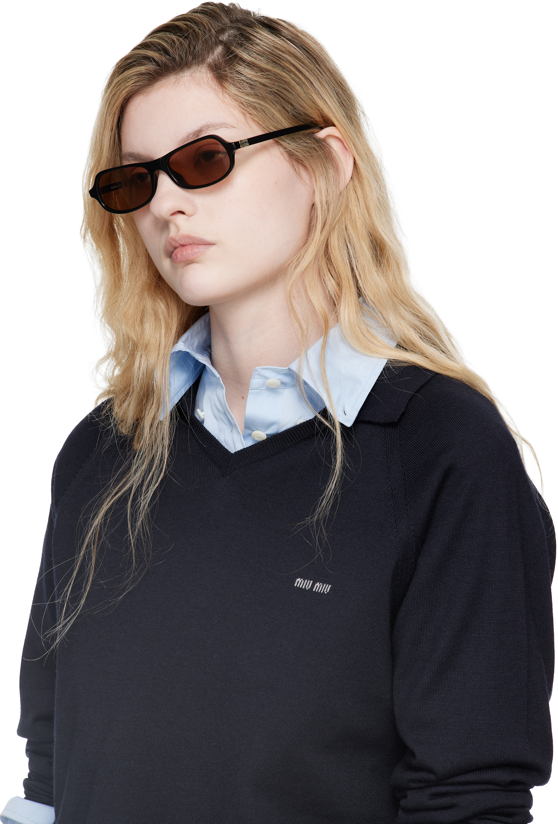 Miu Miu Eyewear - 블랙 렉탱글 선글라스